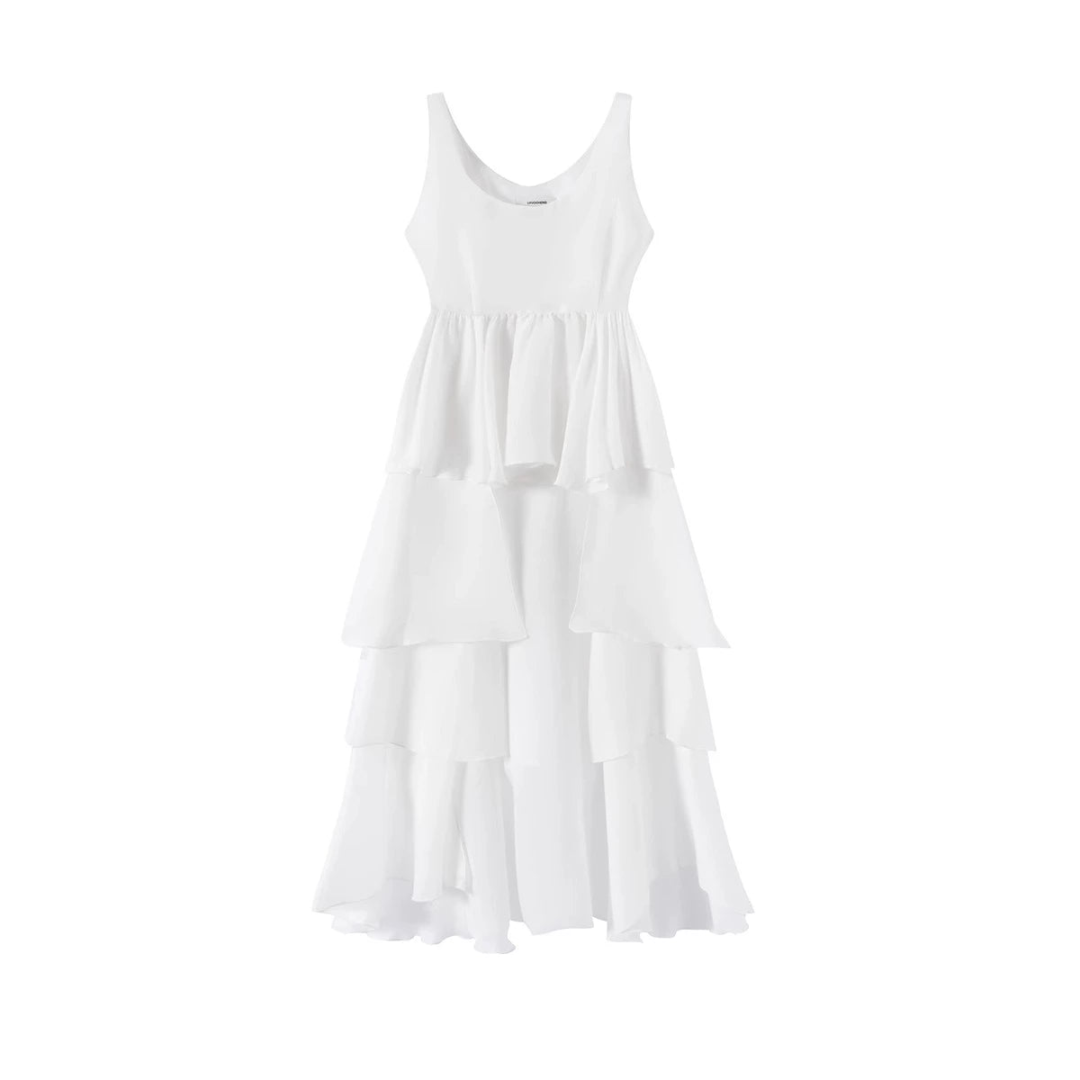 LYUOCHENG_White_Tencel_Cold_Shoulder_Ruffle_Hem_Asymmetrical_Slip_Dress_MISSTT