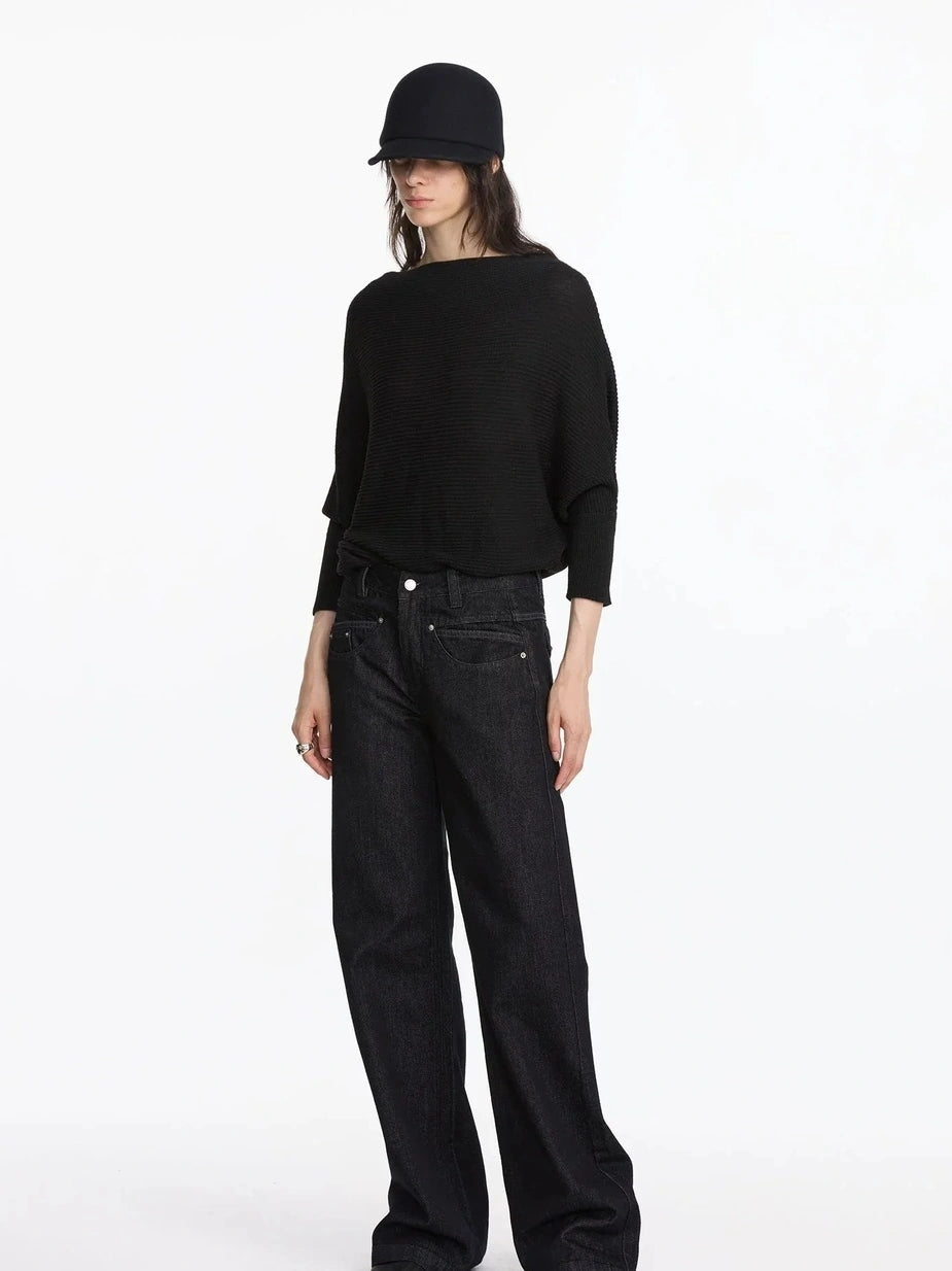LYUOCHENG Wide Neck Batwing Sleeve Knit Top