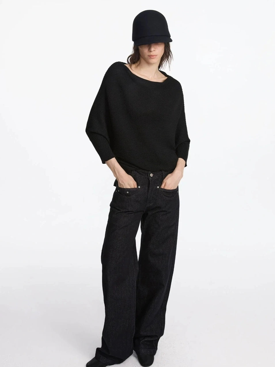 LYUOCHENG Wide Neck Batwing Sleeve Knit Top