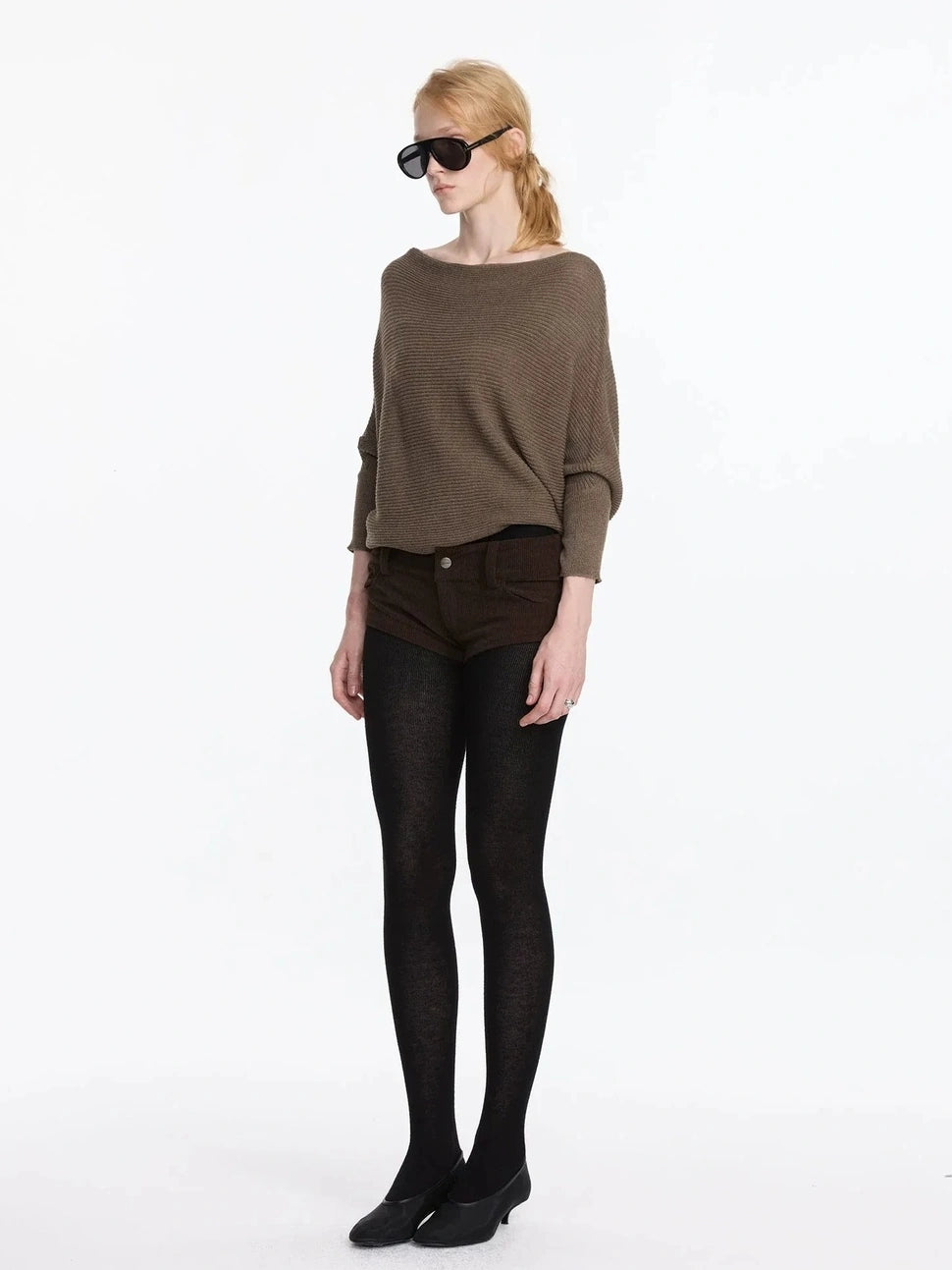 LYUOCHENG Wide Neck Batwing Sleeve Knit Top