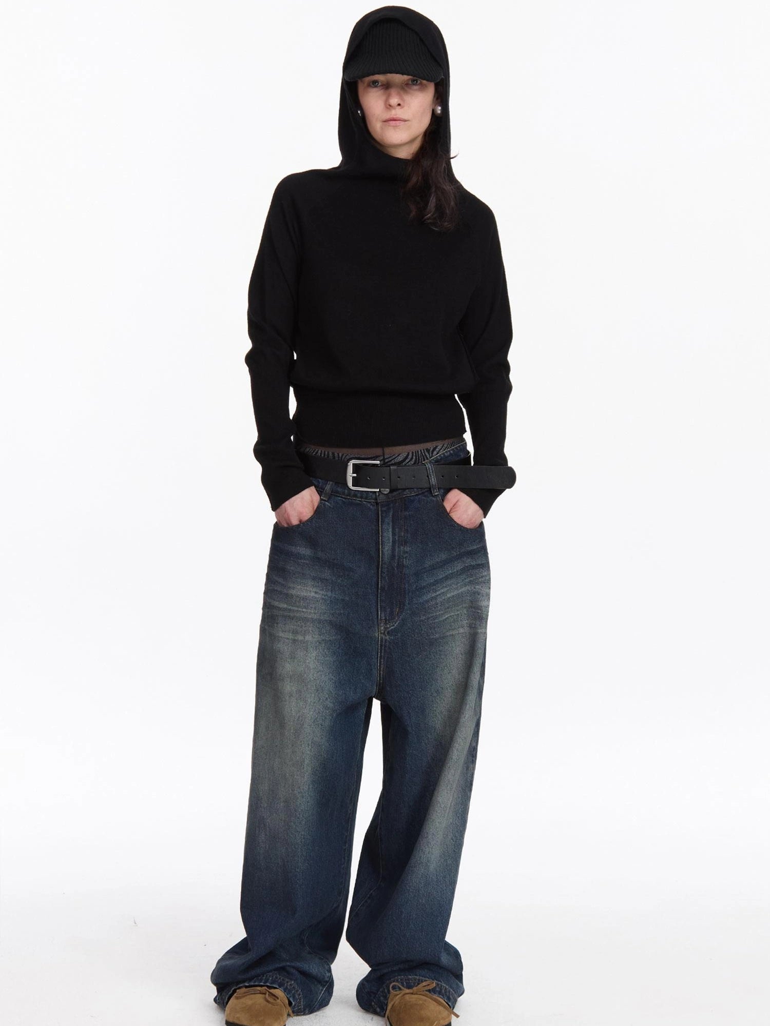 Wool Blend Hooded Knit Sweater