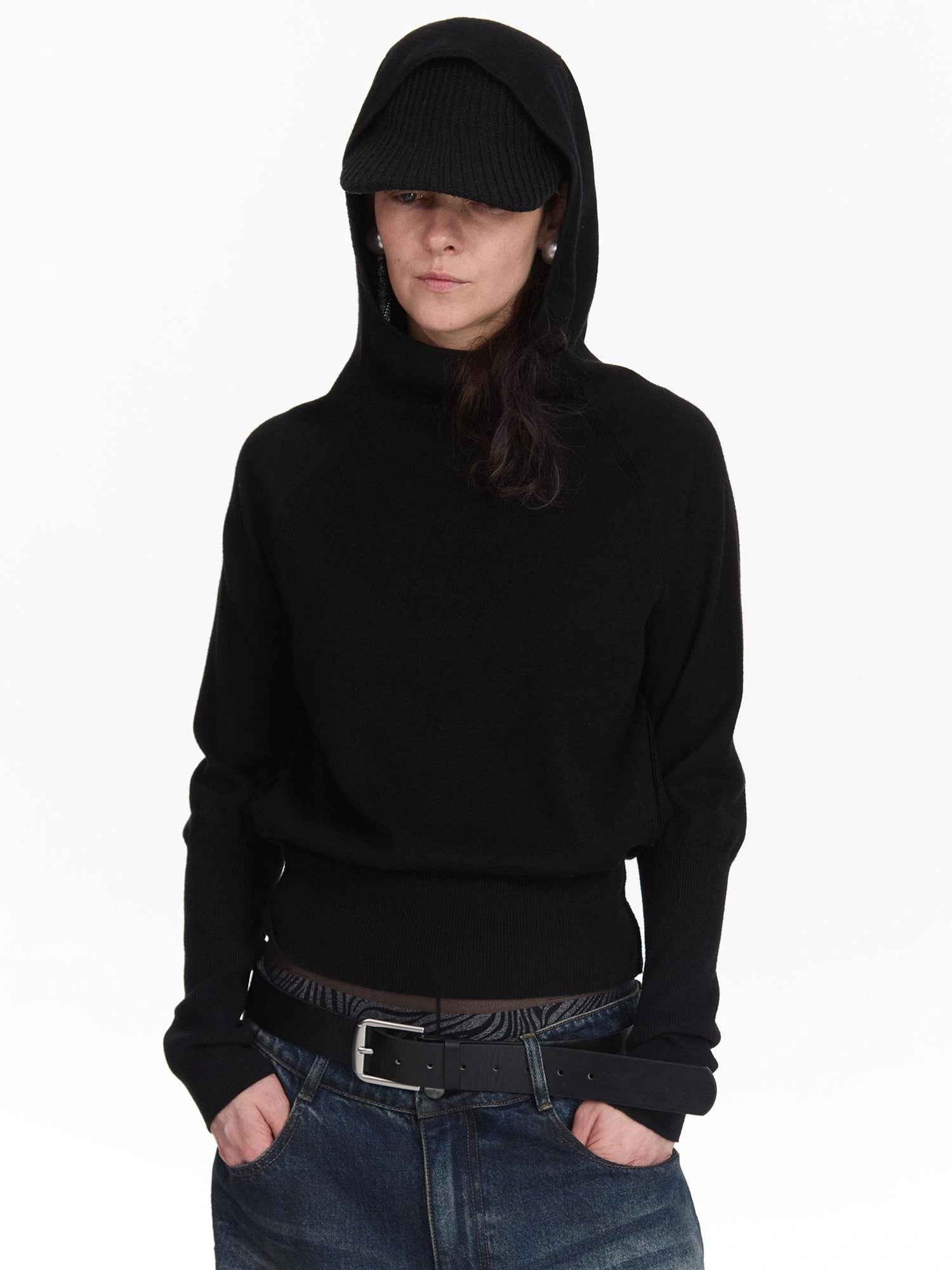 Wool Blend Hooded Knit Sweater