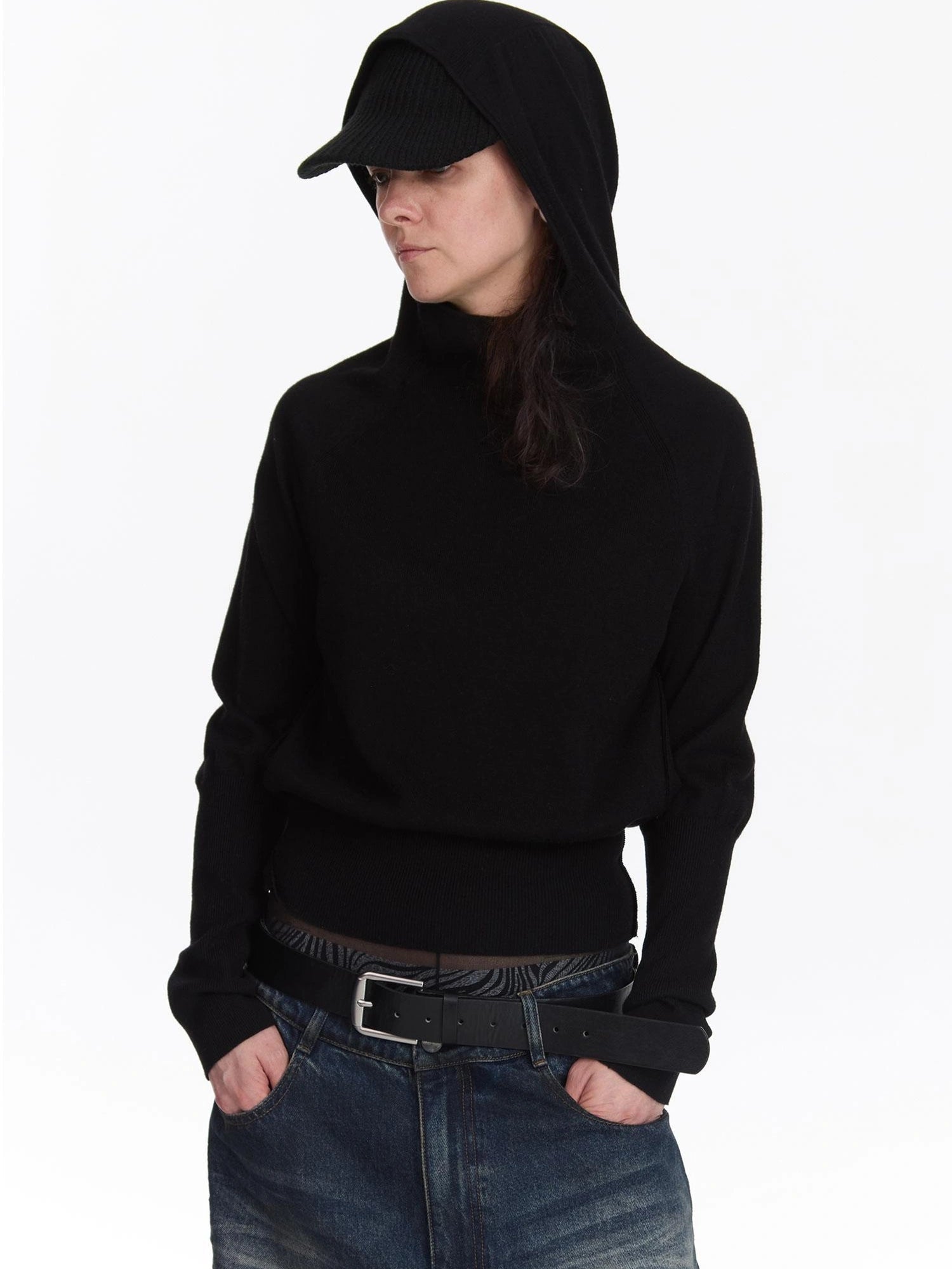 Wool Blend Hooded Knit Sweater