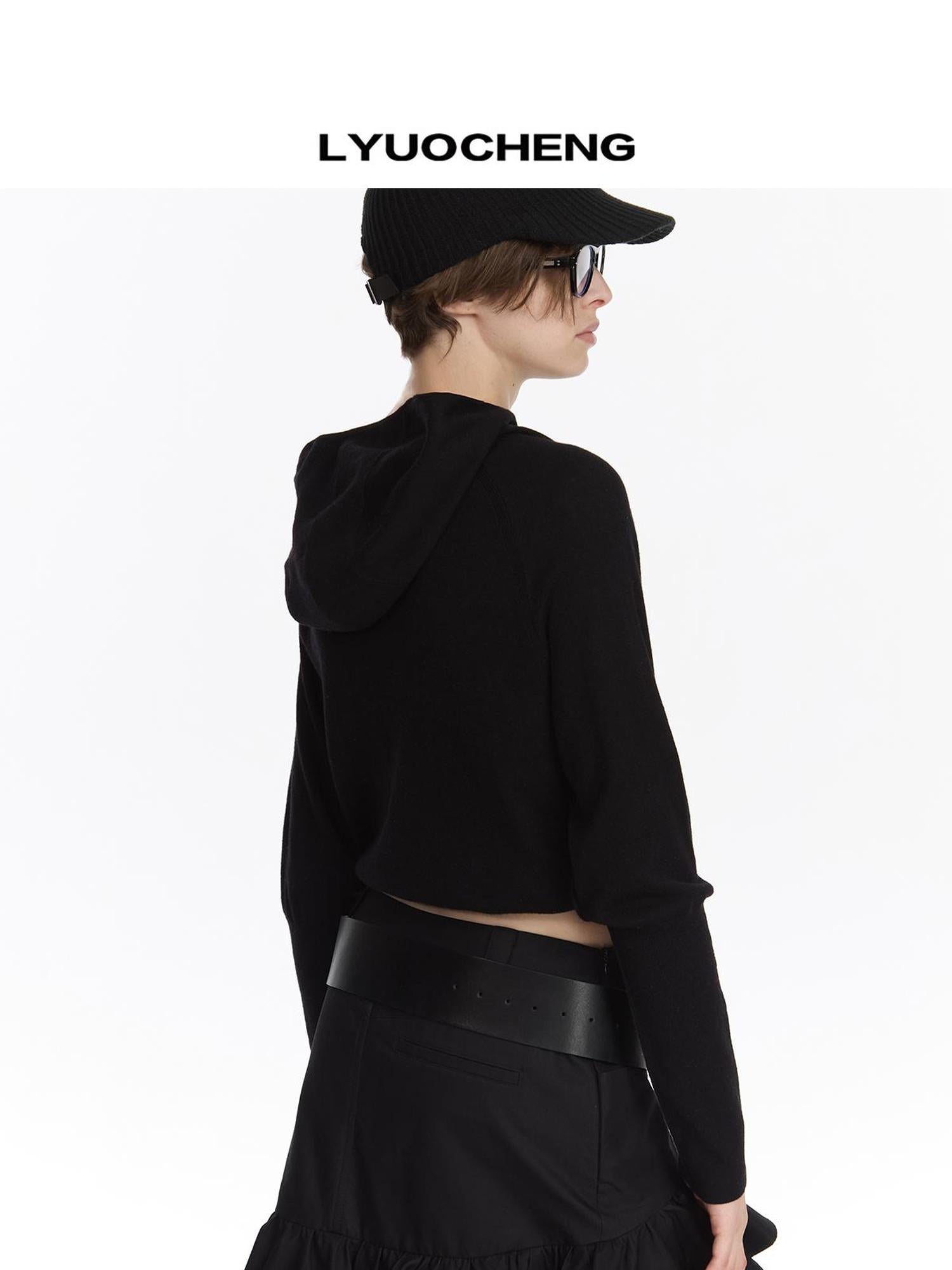 LYUOCHENG Wool Blend Hooded Knit Sweater