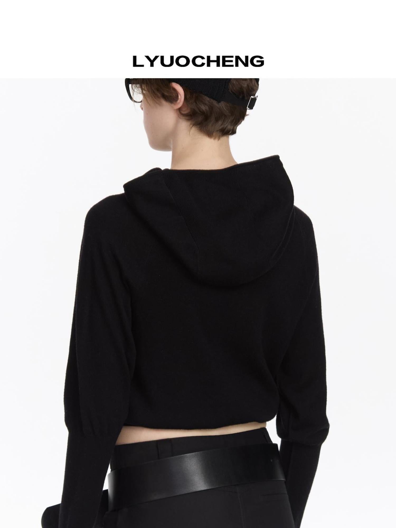 LYUOCHENG Wool Blend Hooded Knit Sweater