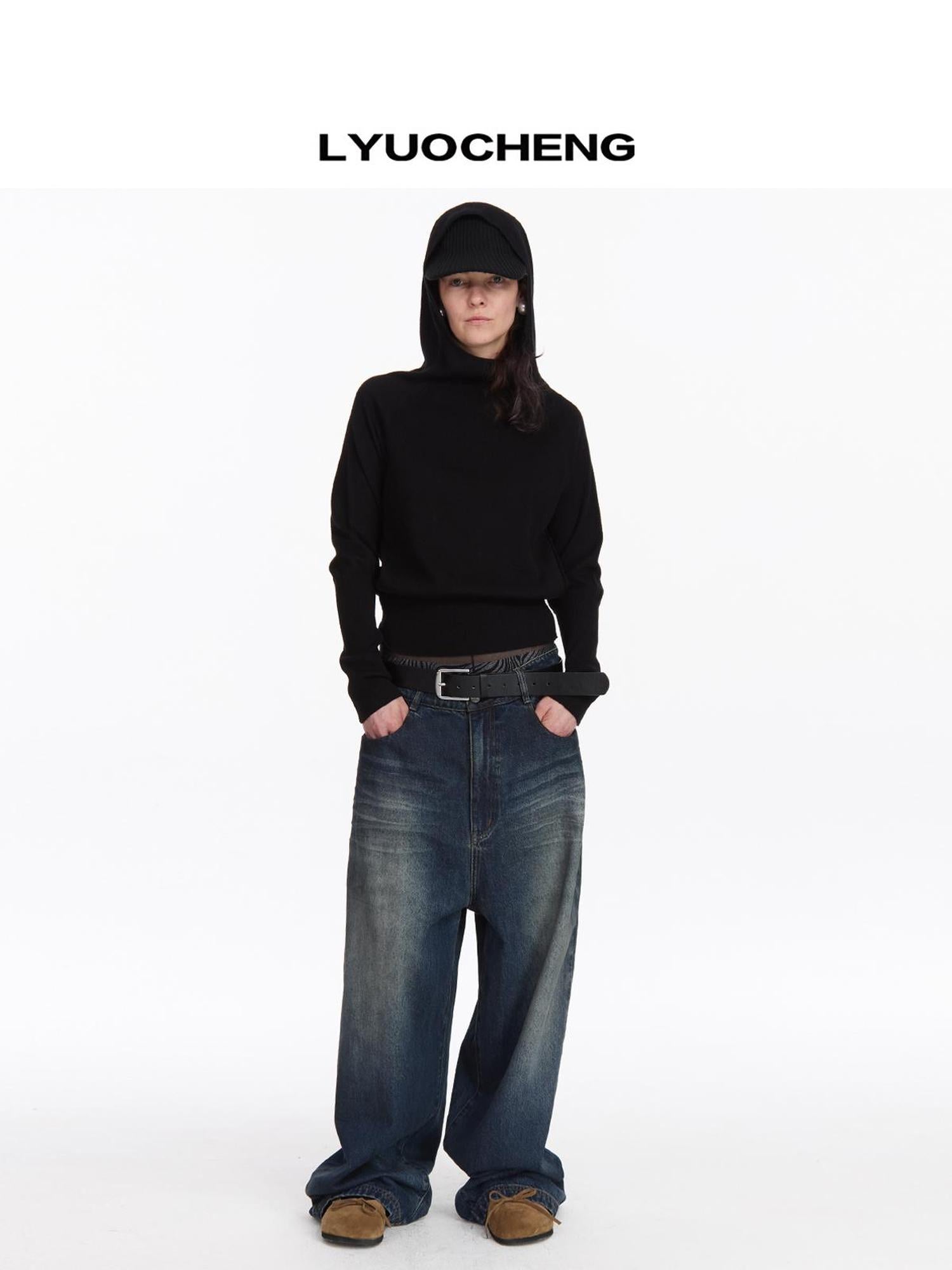 Wool Blend Hooded Knit Sweater