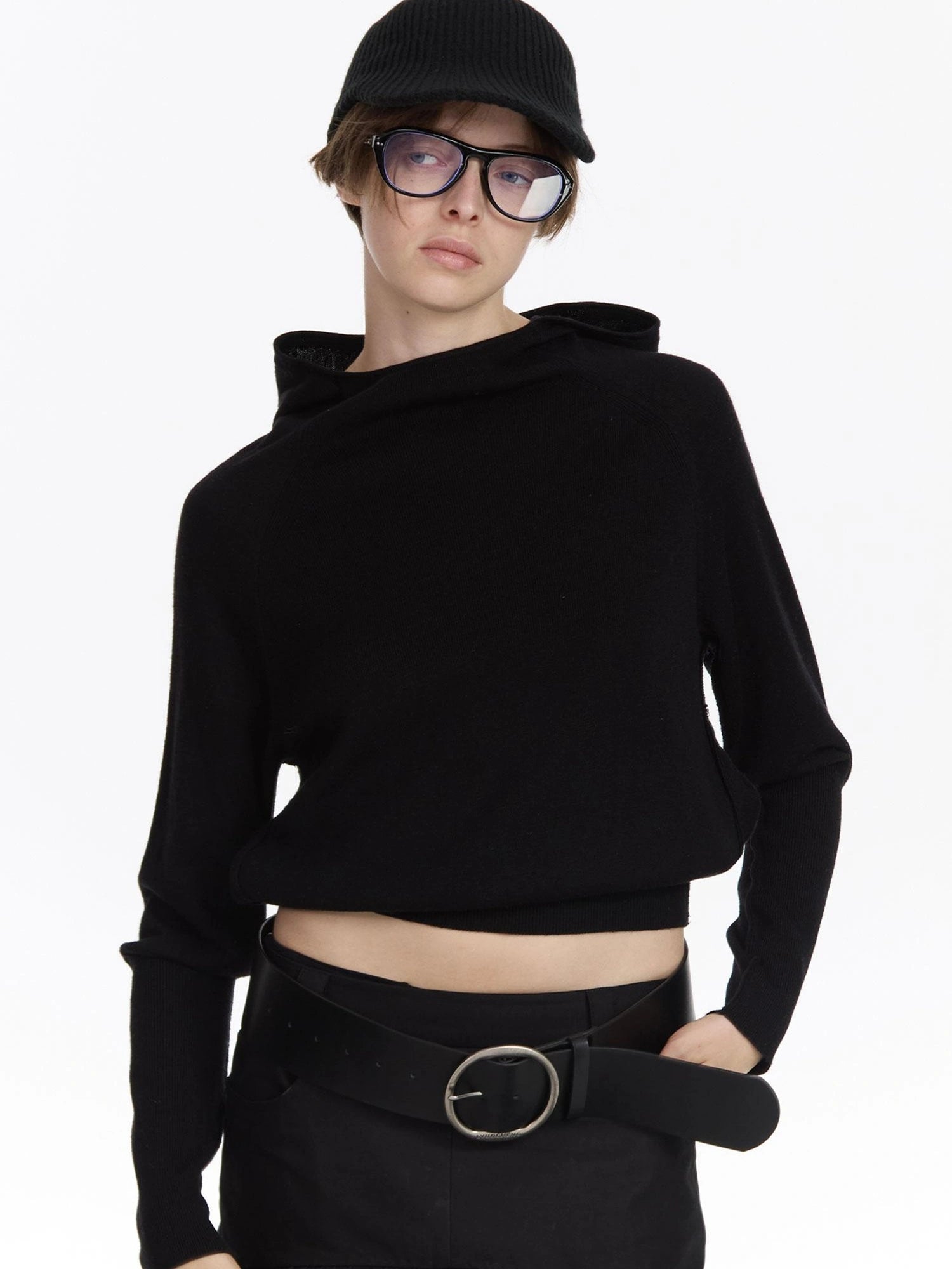 Wool Blend Hooded Knit Sweater