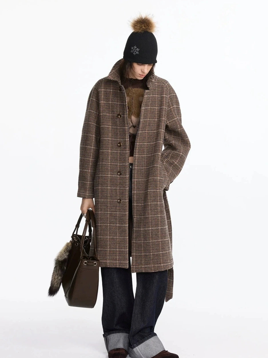 LYUOCHENG Wool Raglan Sleeve Check Trench Coat