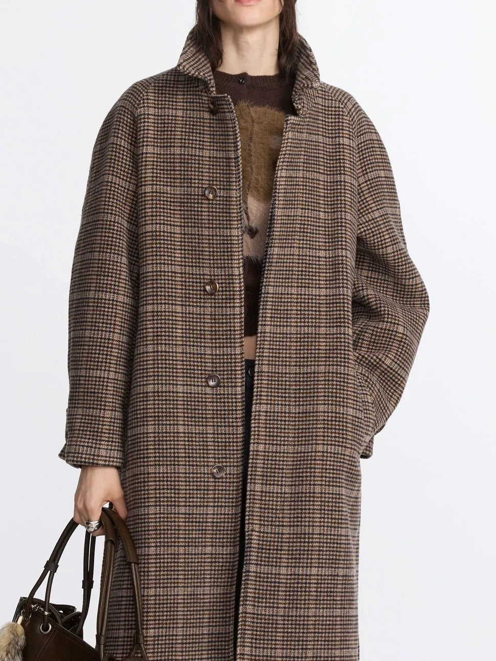 LYUOCHENG Wool Raglan Sleeve Check Trench Coat