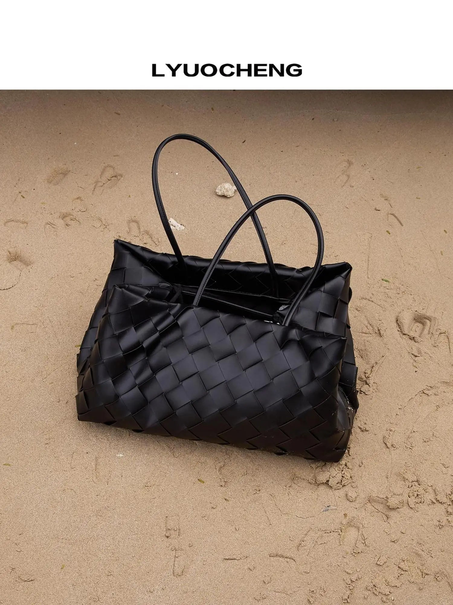 LYUOCHENG Woven Diamond Pattern Leather Tote