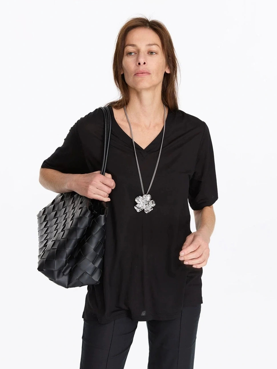 LYUOCHENG Woven Diamond Pattern Leather Tote