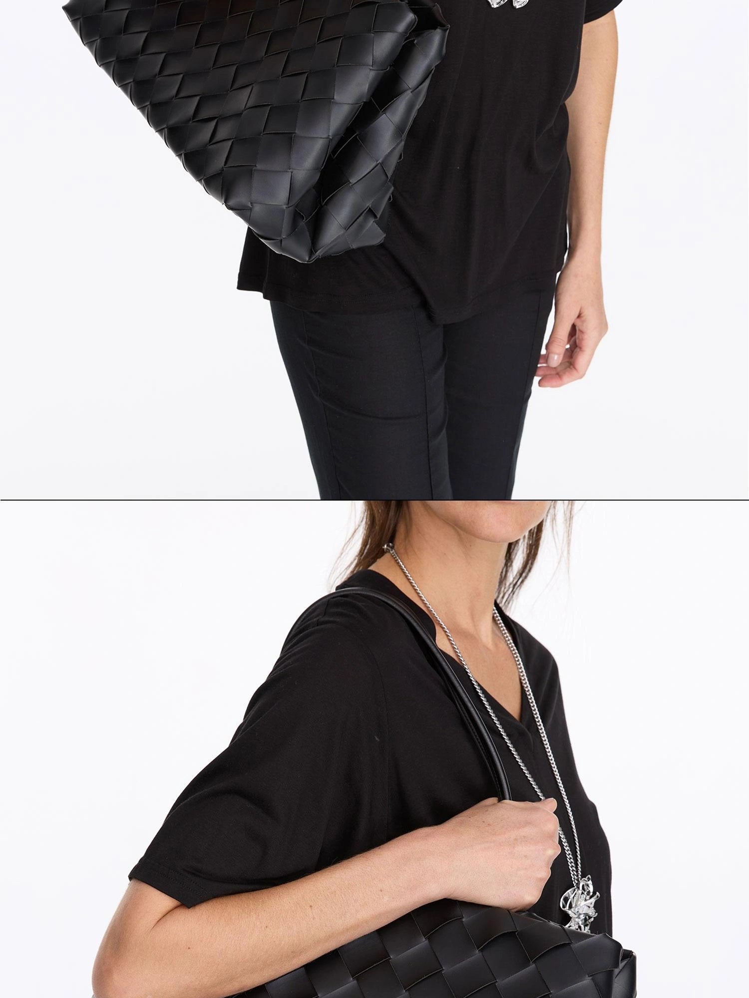 LYUOCHENG Woven Diamond Pattern Leather Tote Bag