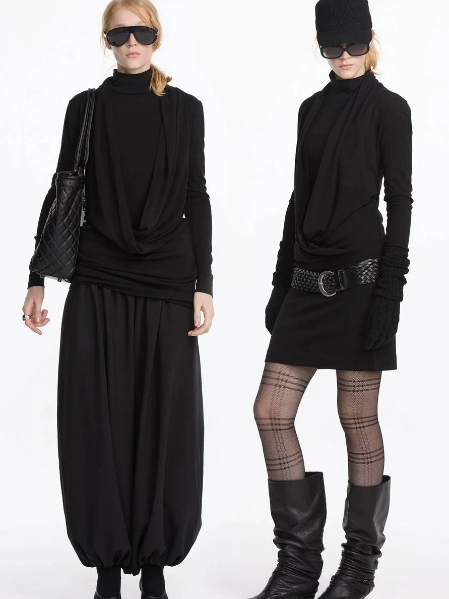 LYUOCHENG Y Drape Layered Knit V-neck T-shirt Long Sleeve