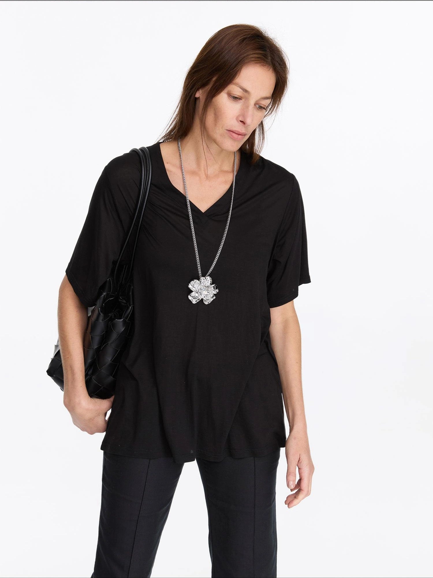 LYUOCHENG Zircon Egg Flower Geometric Pendant Necklace