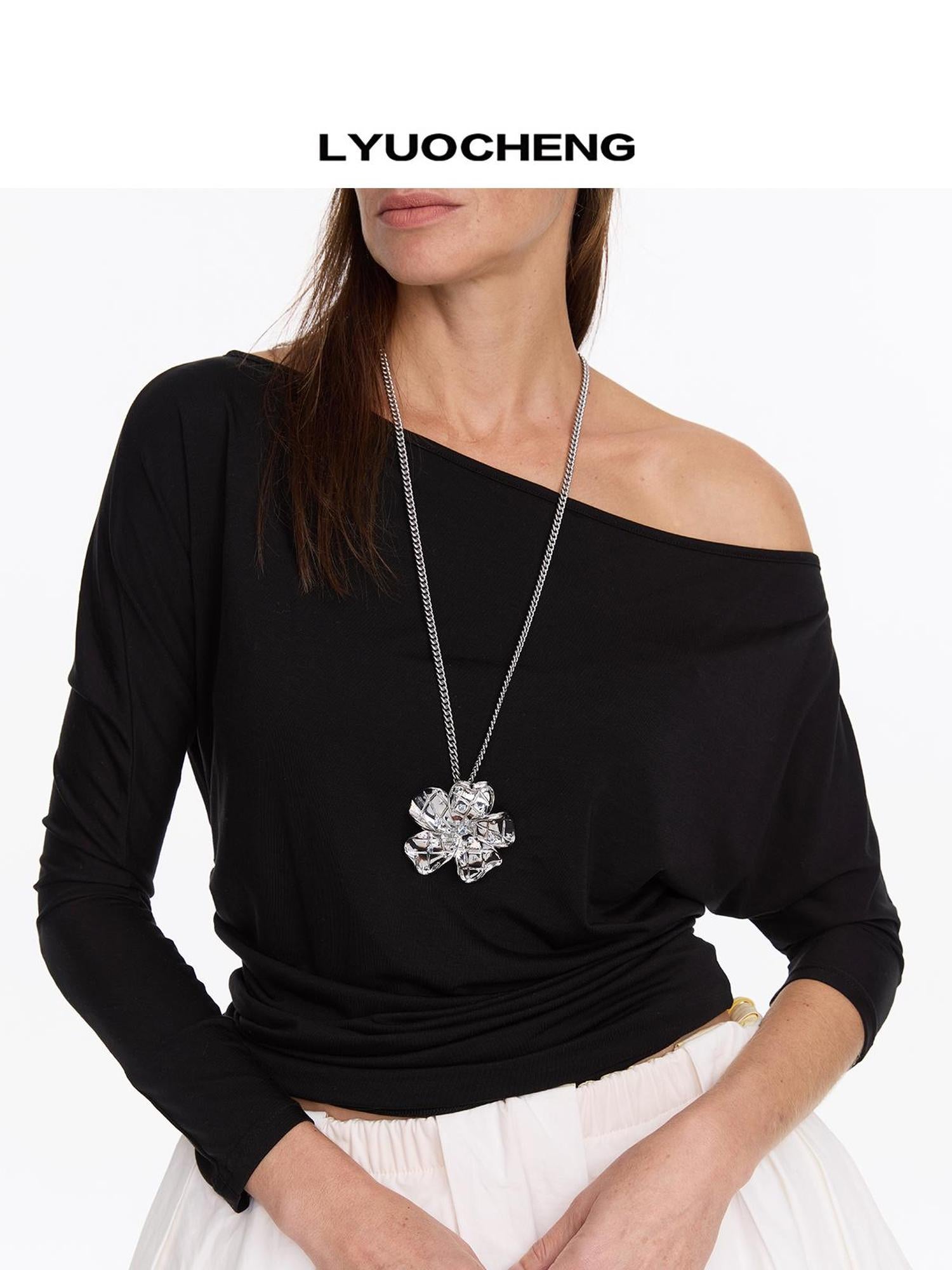 LYUOCHENG Zircon Egg Flower Geometric Pendant Necklace