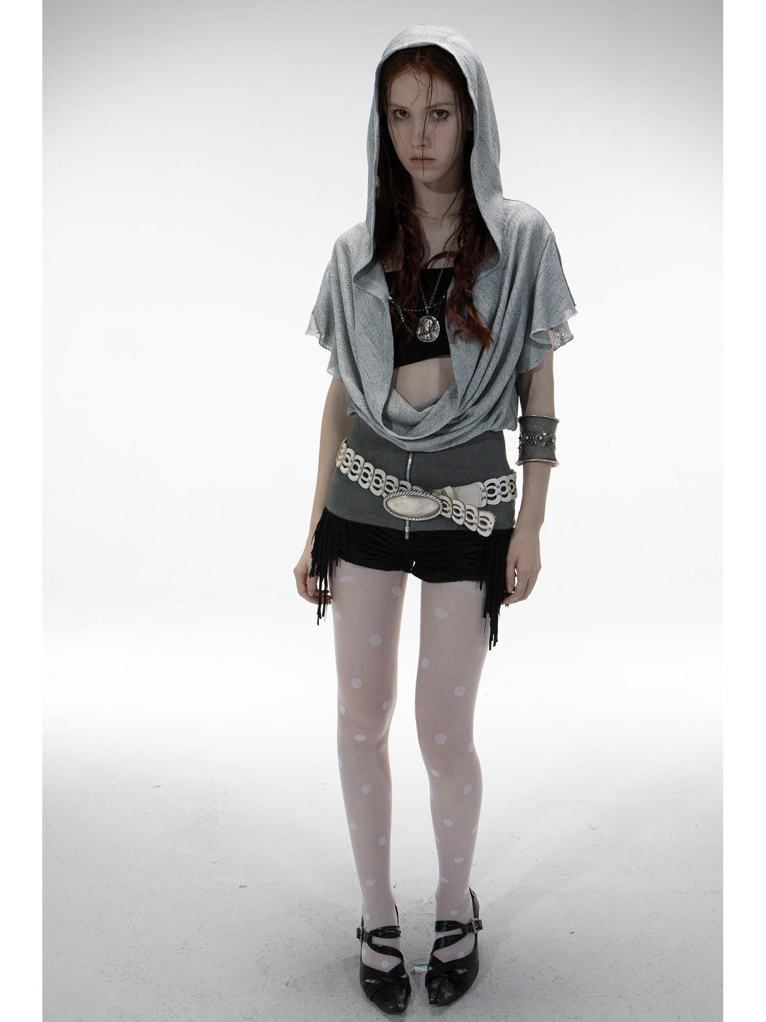 DoublePunch Lace-Up Batwing Sleeve Hollow Knit Cropped T-Shirt