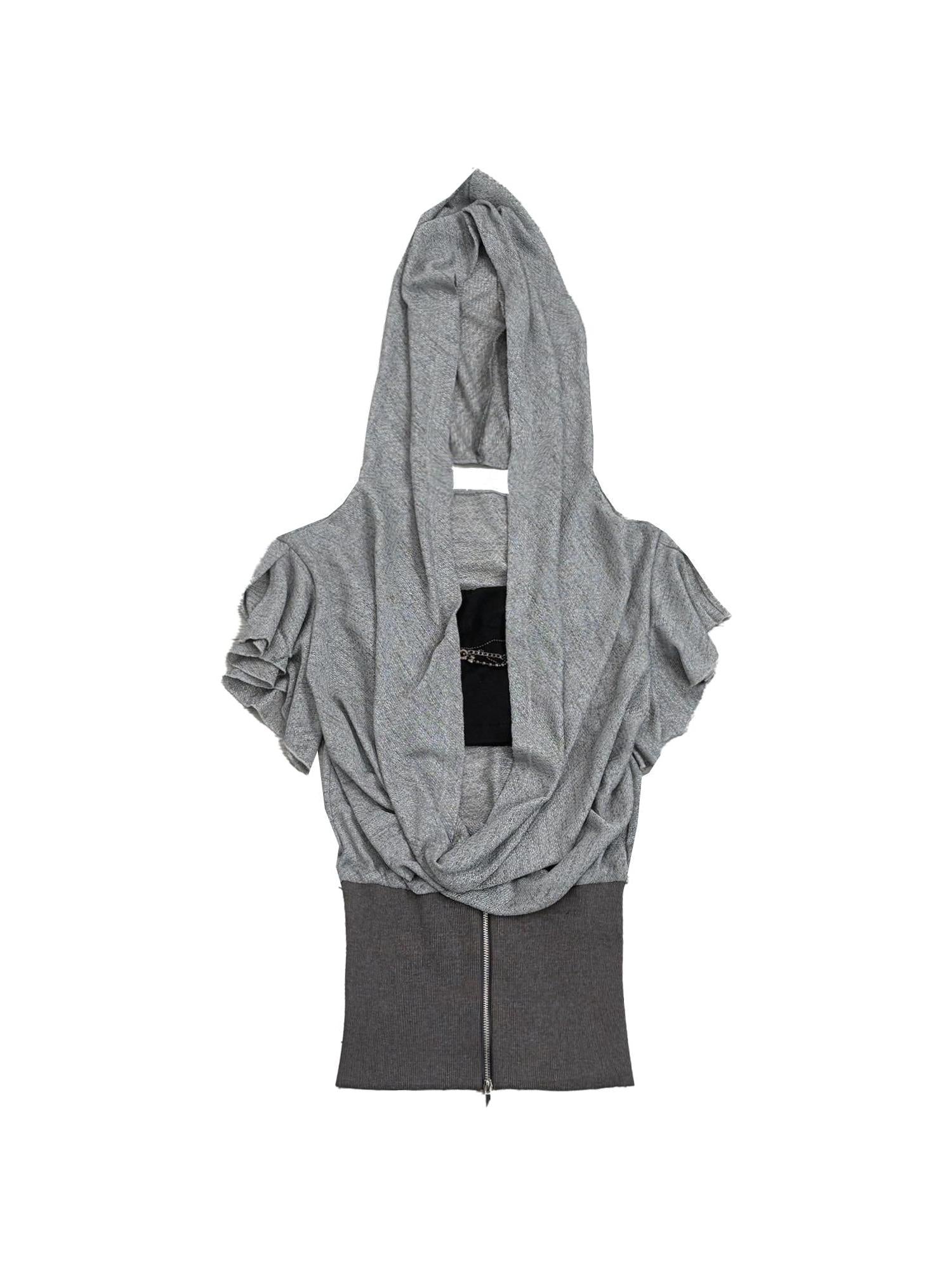 DoublePunch Lace-Up Batwing Sleeve Hollow Knit Cropped T-Shirt