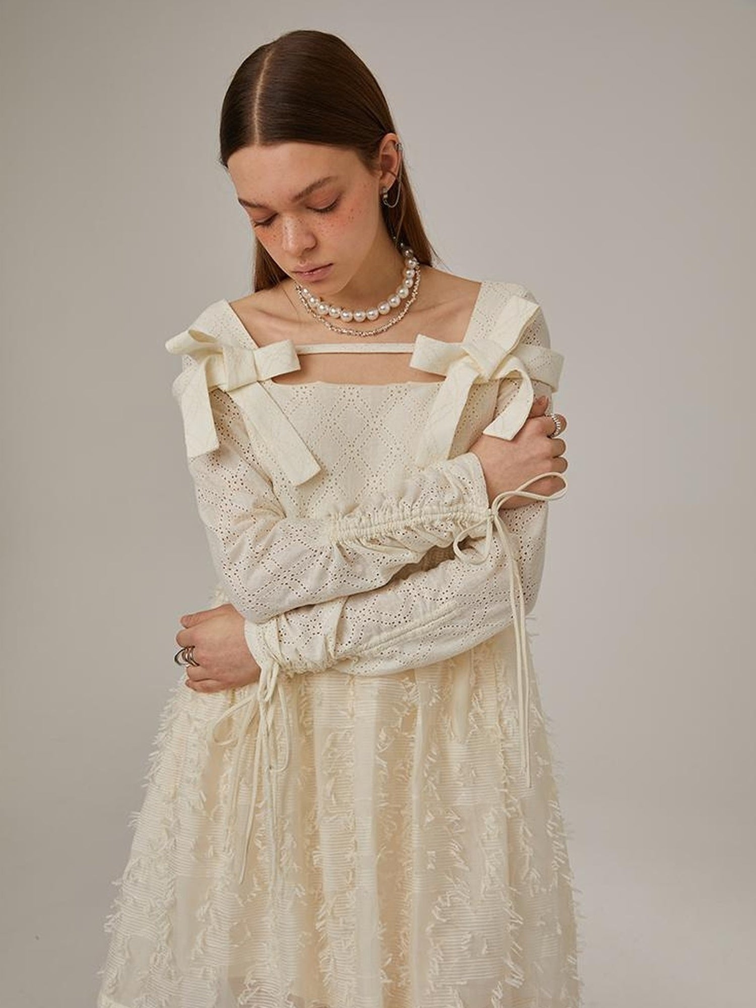 DIDDI MODA Lace Bow Checkered Spring Dress