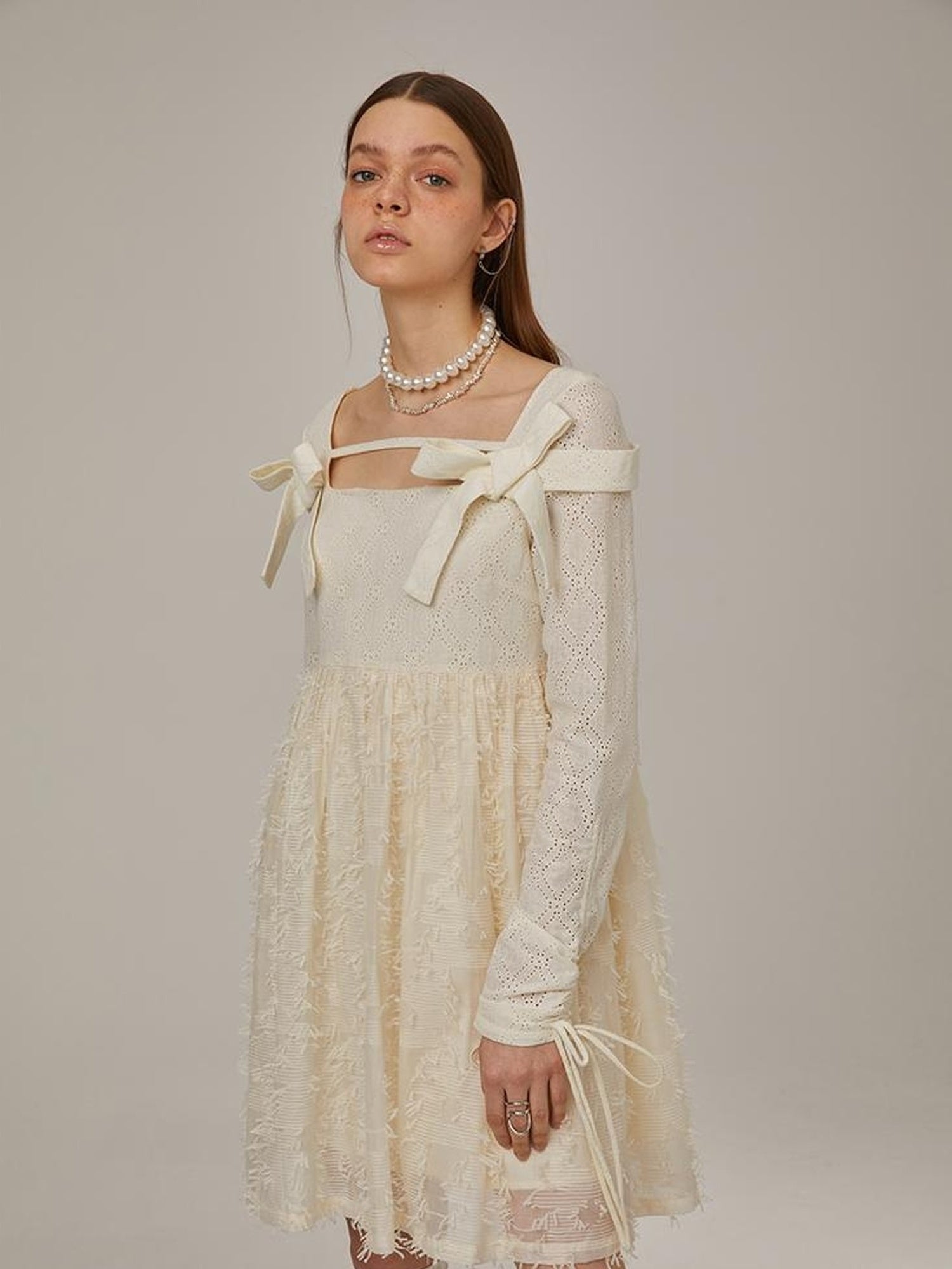 DIDDI MODA Lace Bow Checkered Spring Dress