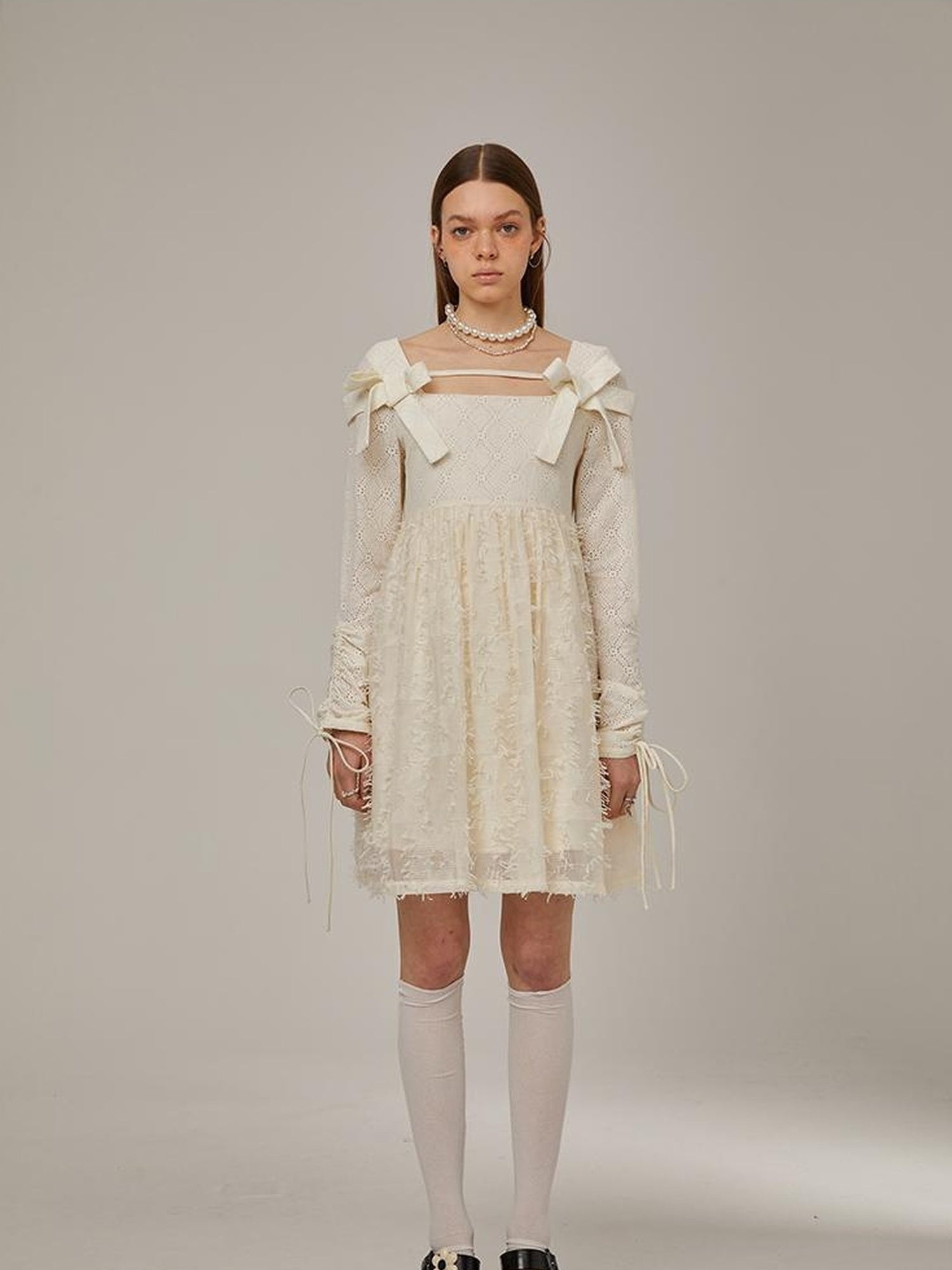 DIDDI MODA Lace Bow Checkered Spring Dress