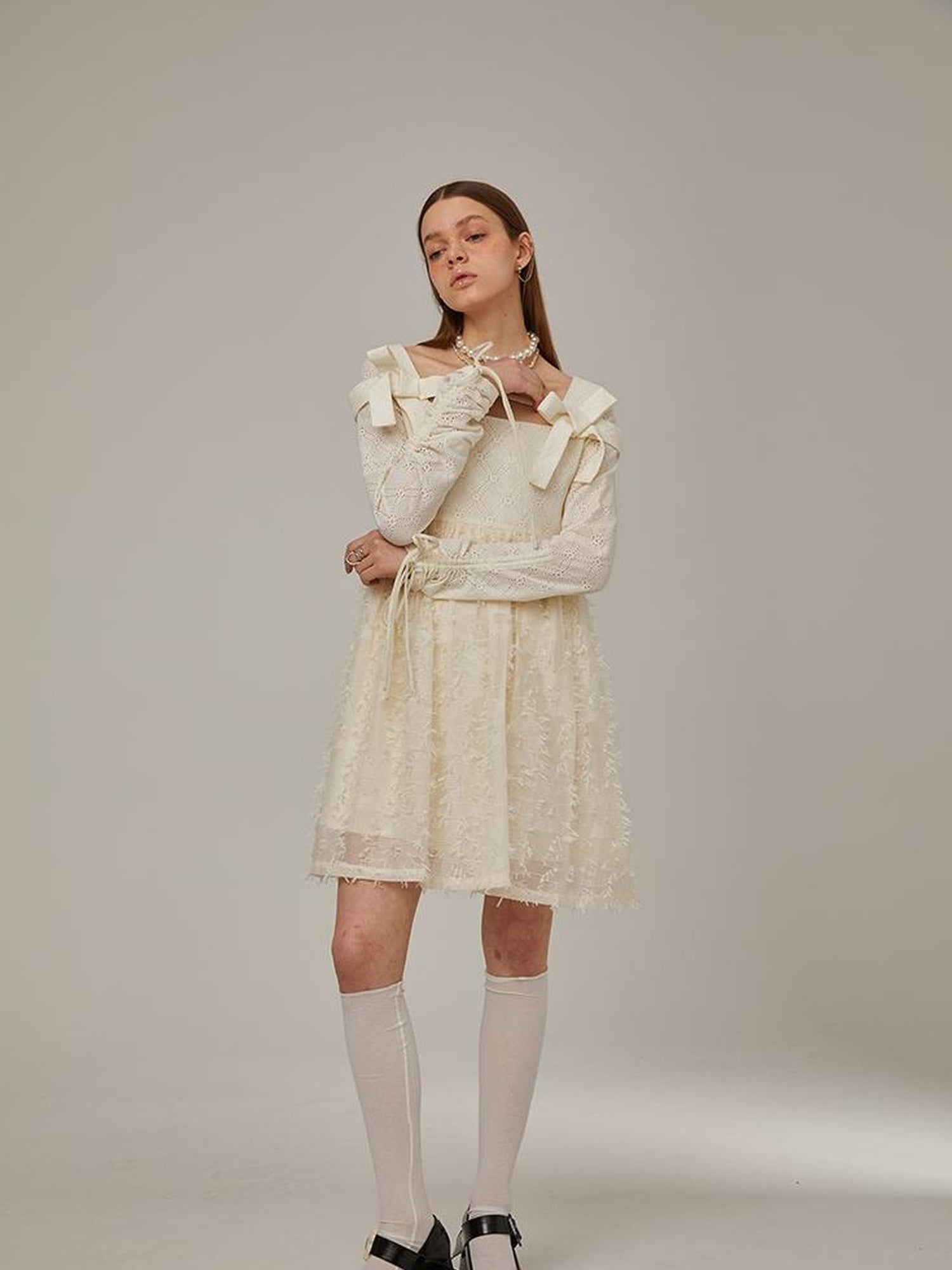 DIDDI MODA Lace Bow Checkered Spring Dress