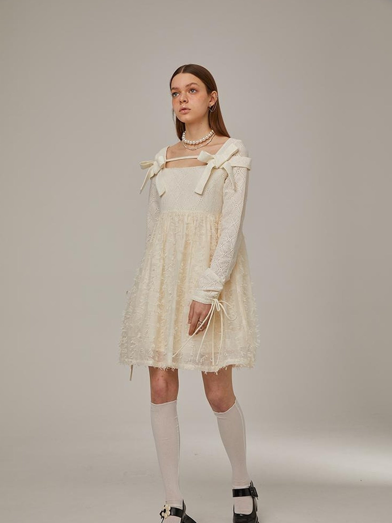 DIDDI MODA Lace Bow Checkered Spring Dress