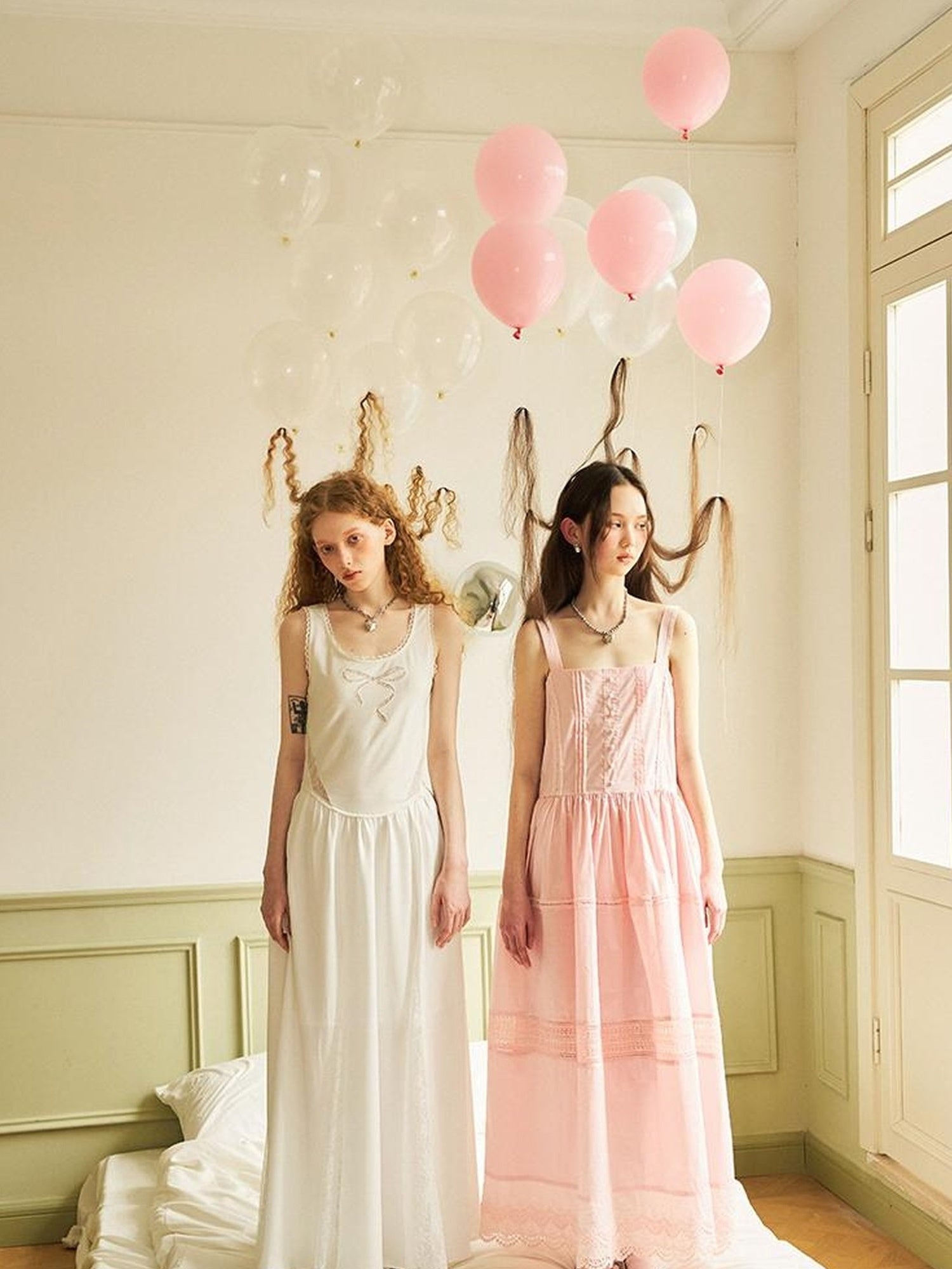 DIDDI MODA Lace Bow Embroidered A Line Dress With Slit Insert