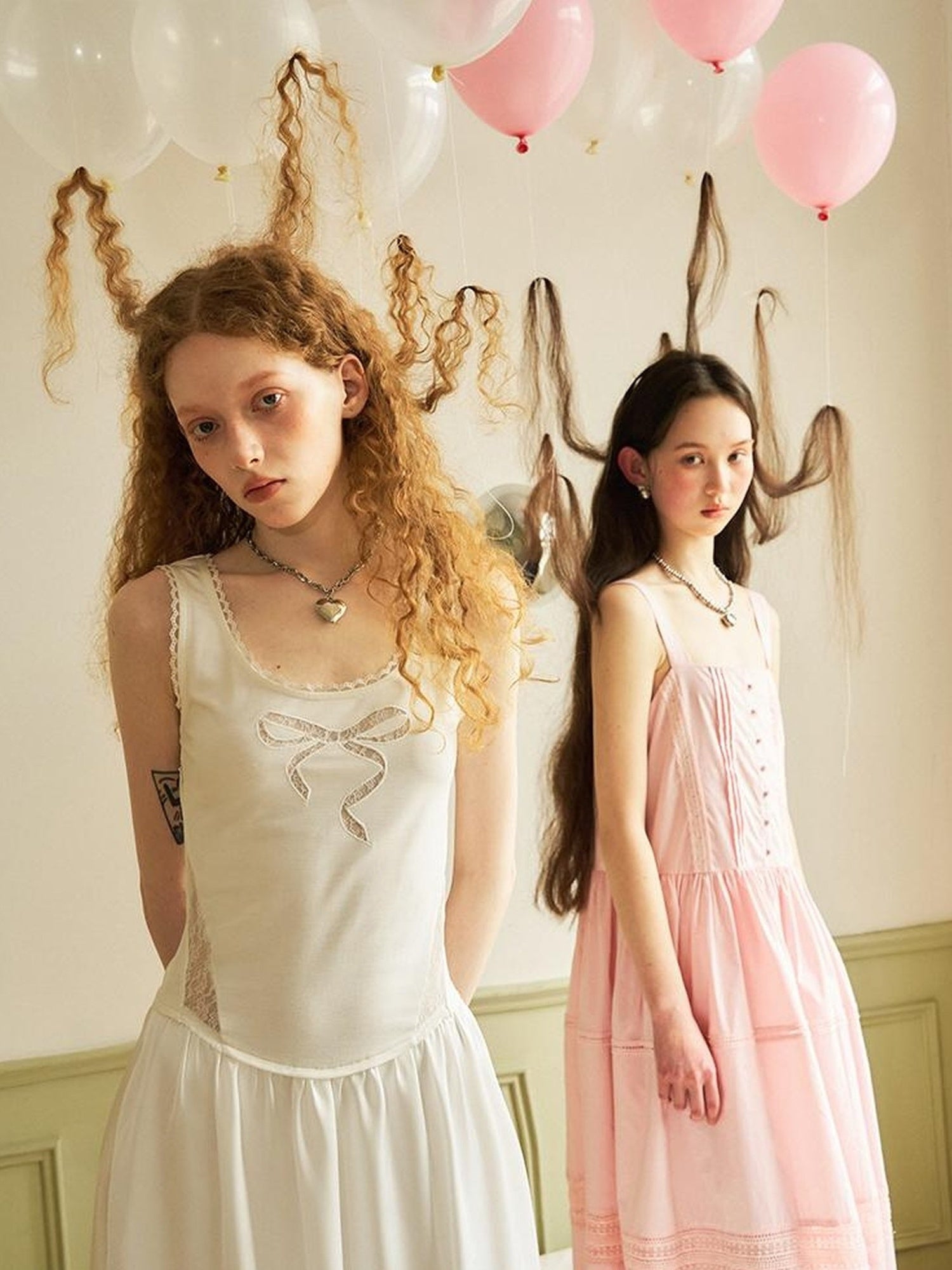 DIDDI MODA Lace Bow Embroidered A Line Dress With Slit Insert