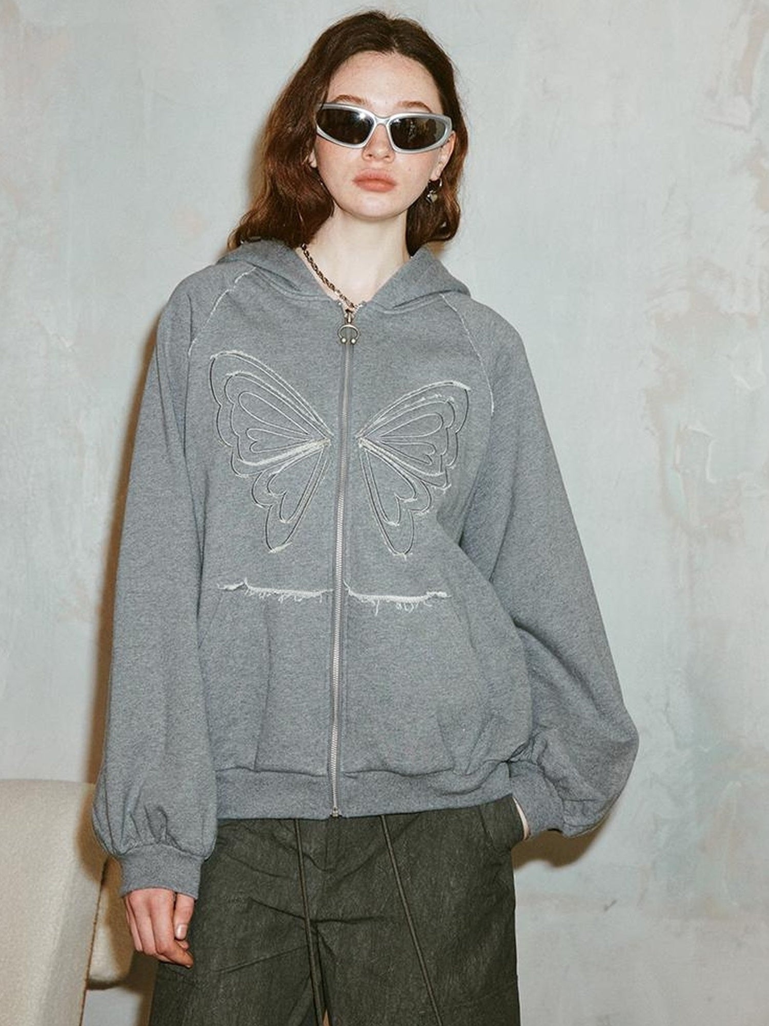 DIDDI MODA Lace Bow Gray Hoodie