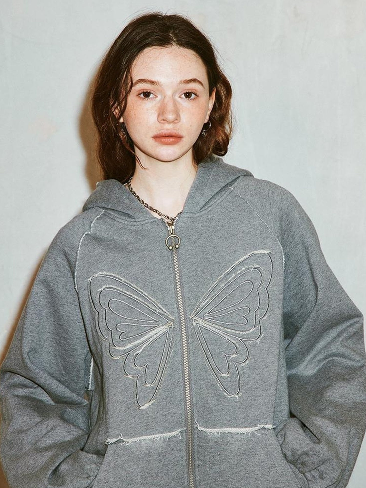 DIDDI MODA Lace Bow Gray Hoodie