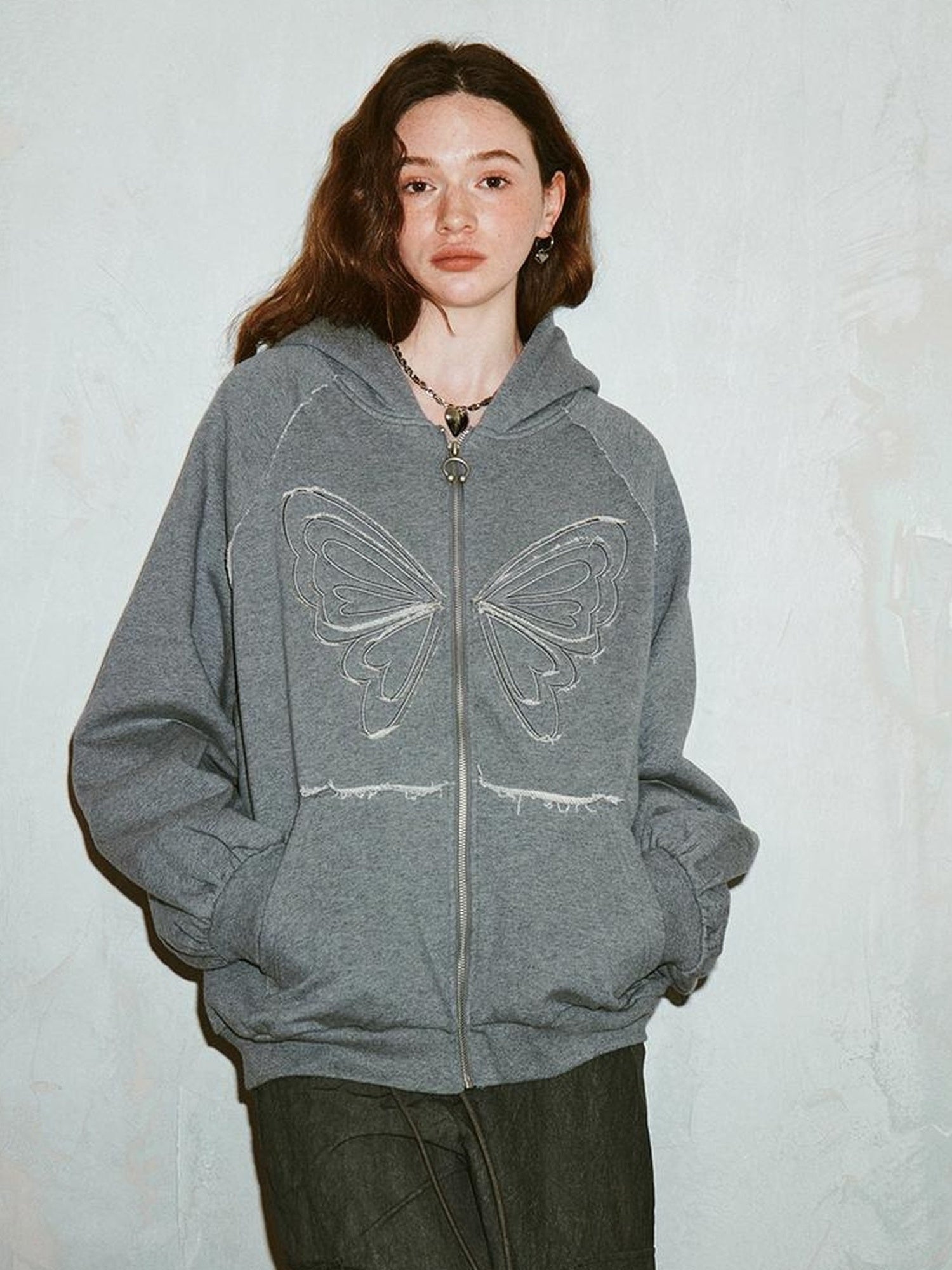 DIDDI MODA Lace Bow Gray Hoodie
