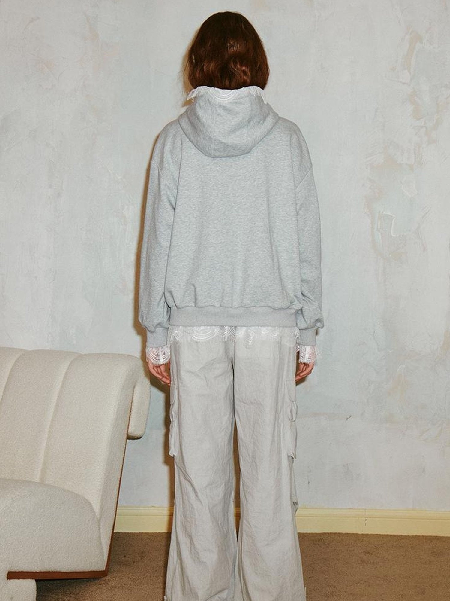 DIDDI MODA Lace Bow Gray Hoodie