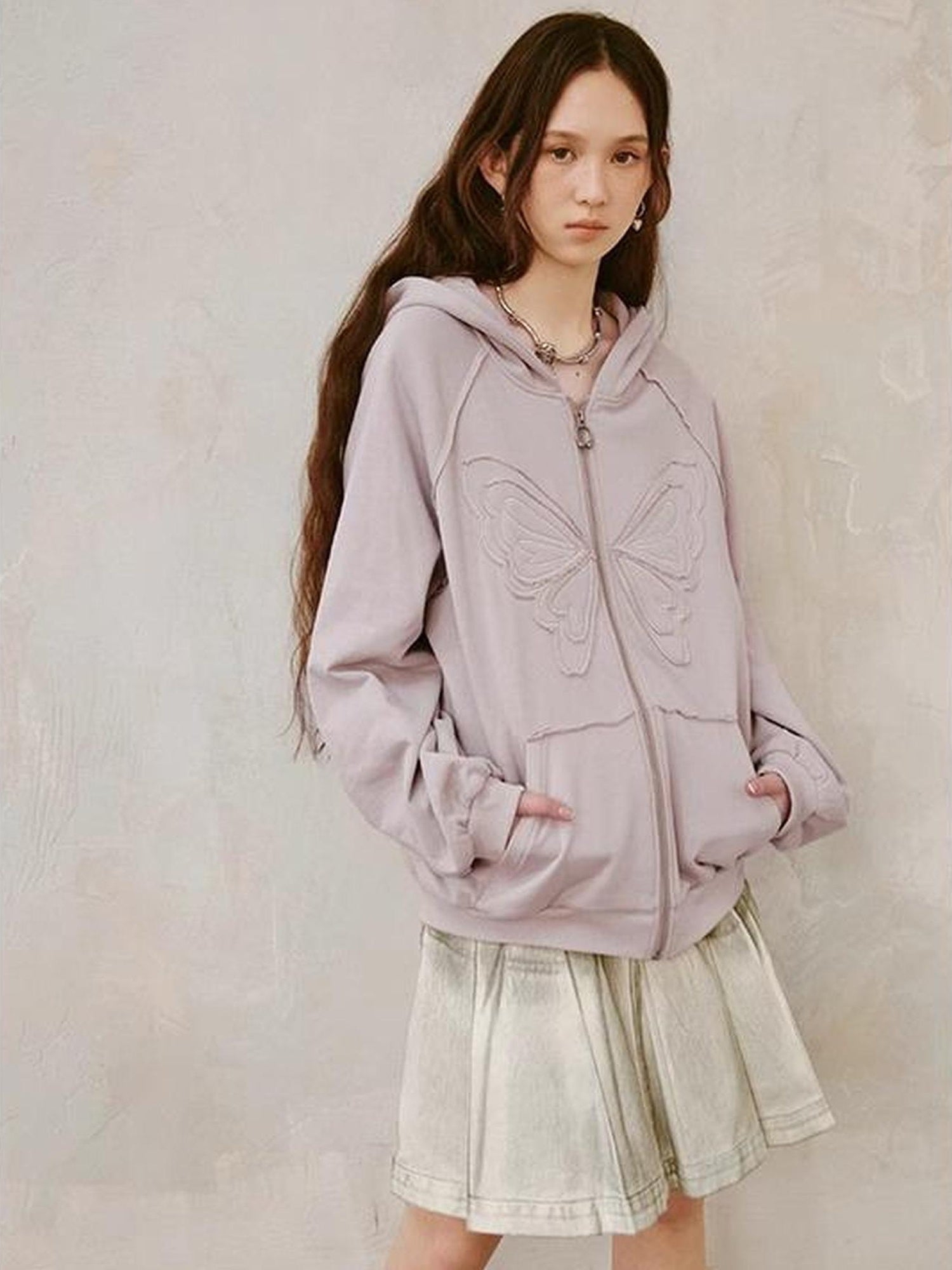 DIDDI MODA Lace Bow Gray Hoodie