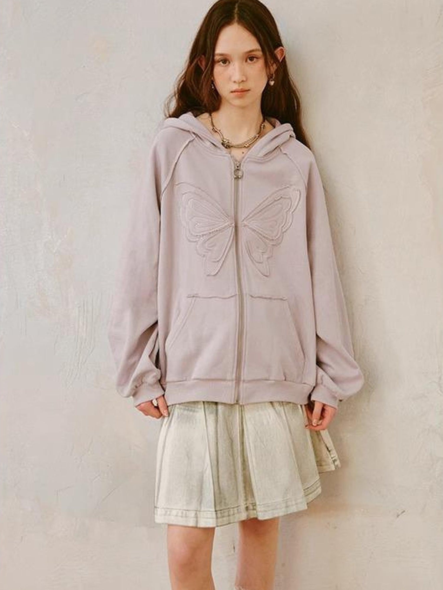 DIDDI MODA Lace Bow Gray Hoodie