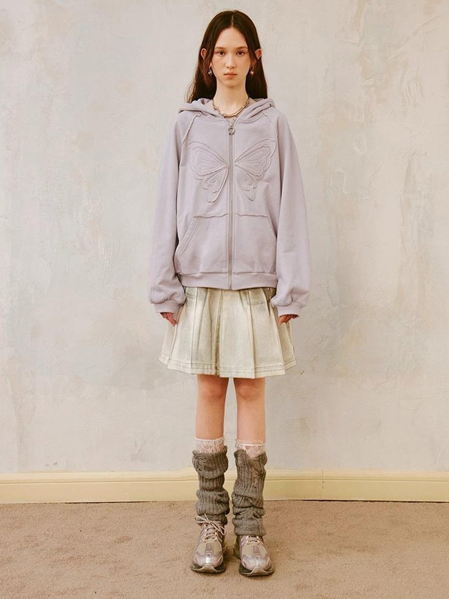 DIDDI MODA Lace Bow Gray Hoodie