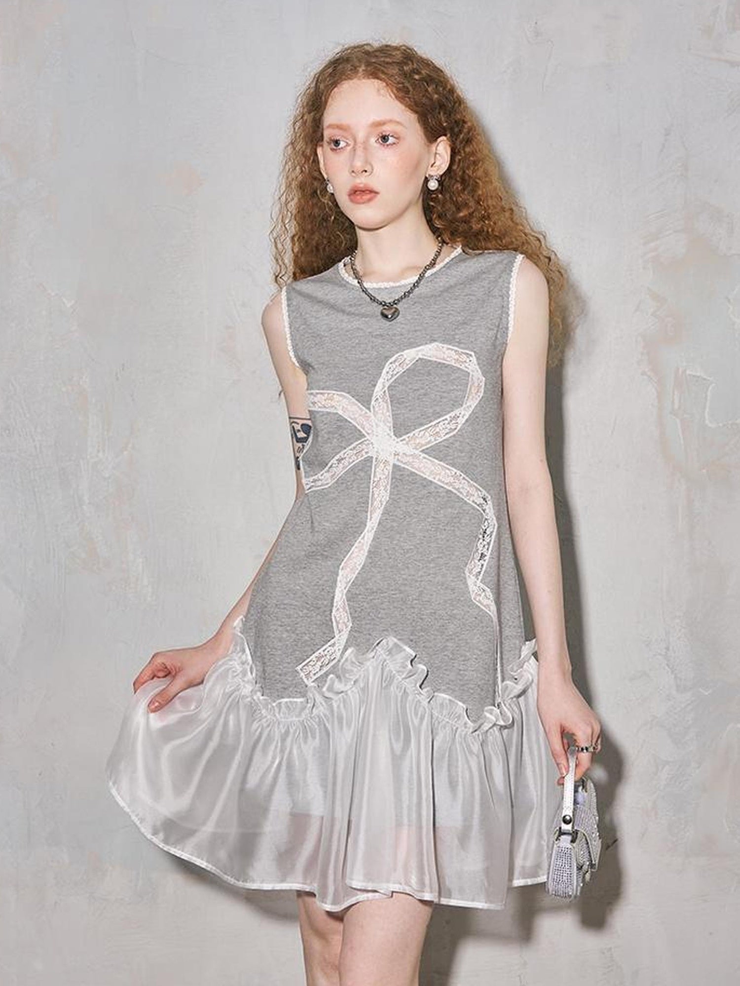 DIDDI MODA Lace Bow Sheer A Line Sundress