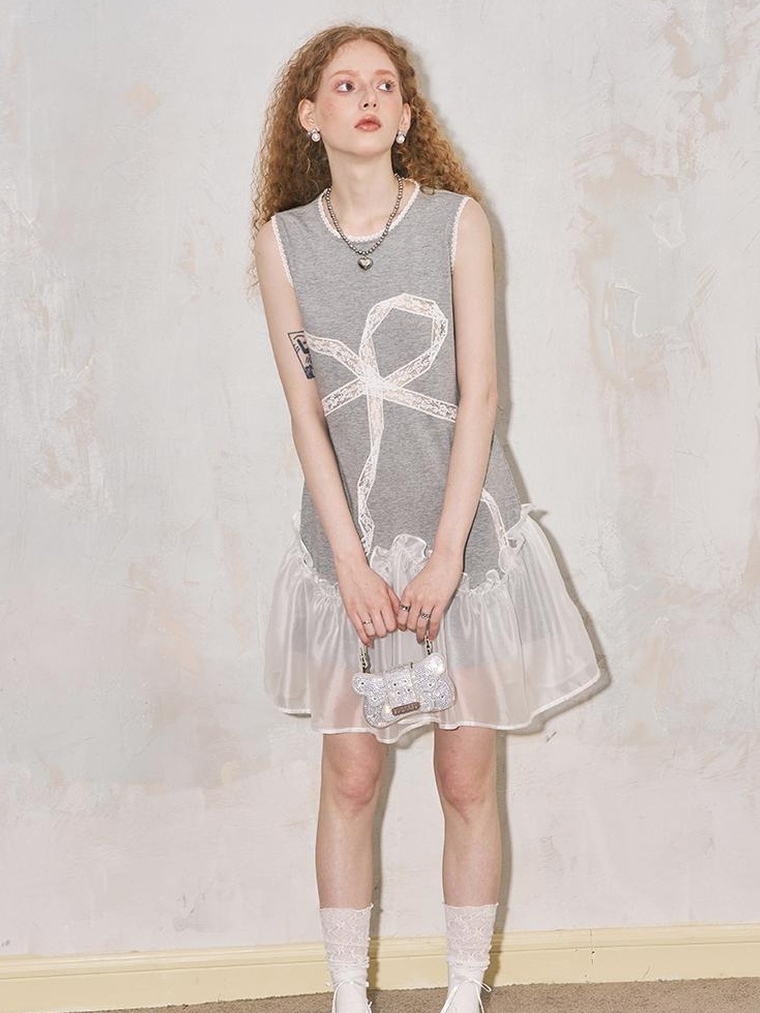 DIDDI MODA Lace Bow Sheer A Line Sundress