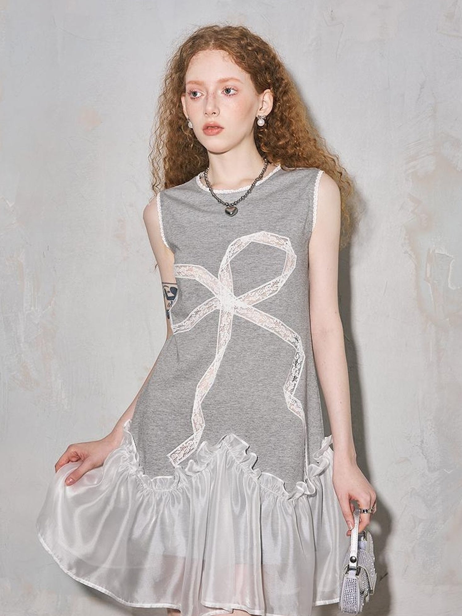 DIDDI MODA Lace Bow Sheer A Line Sundress