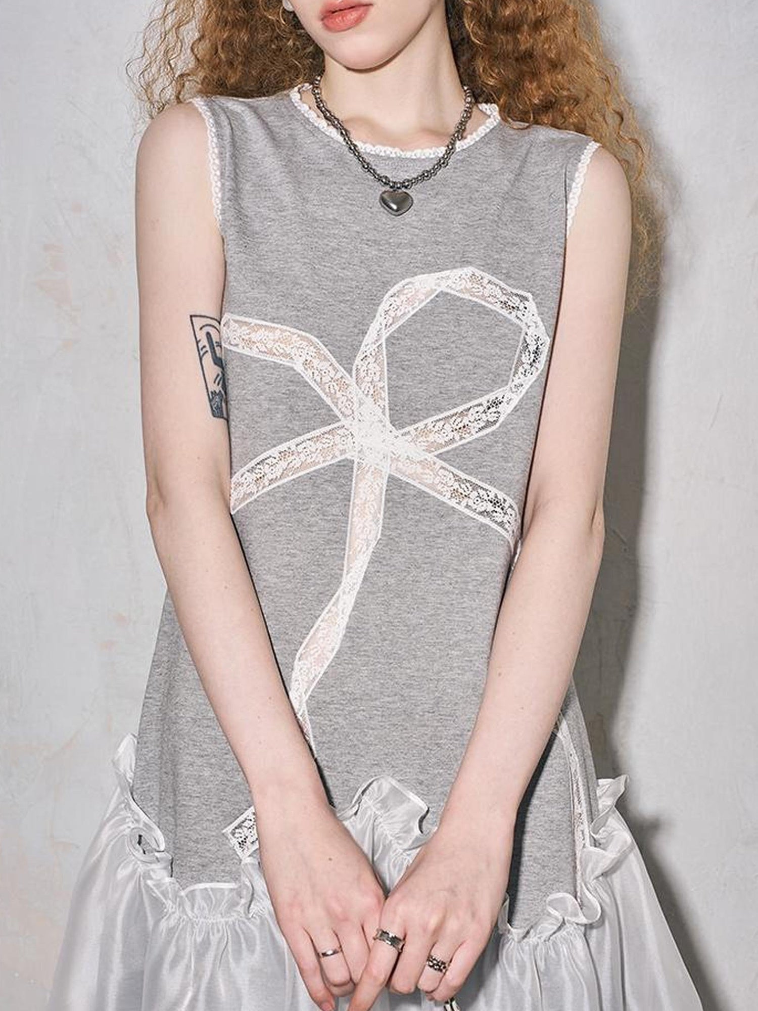 DIDDI MODA Lace Bow Sheer A Line Sundress