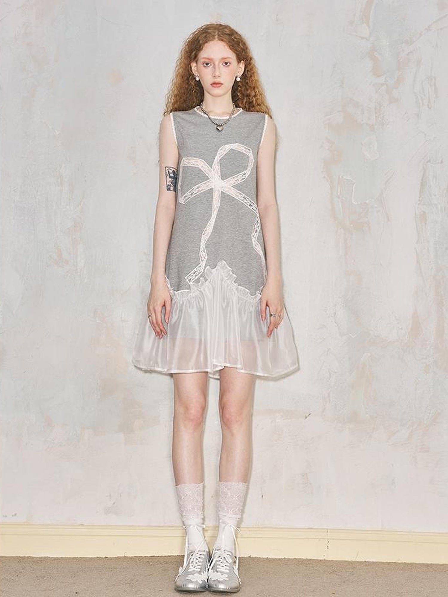 DIDDI MODA Lace Bow Sheer A Line Sundress