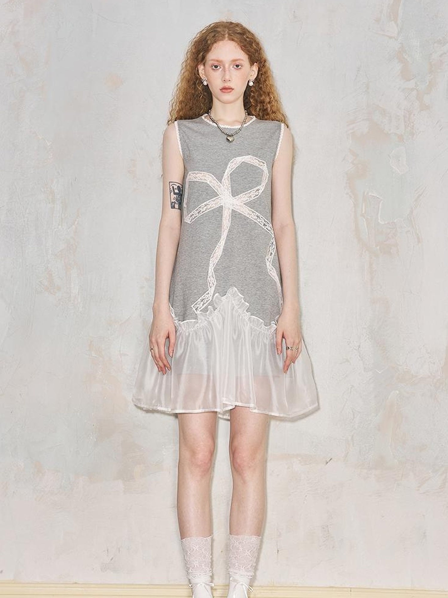 DIDDI MODA Lace Bow Sheer A Line Sundress