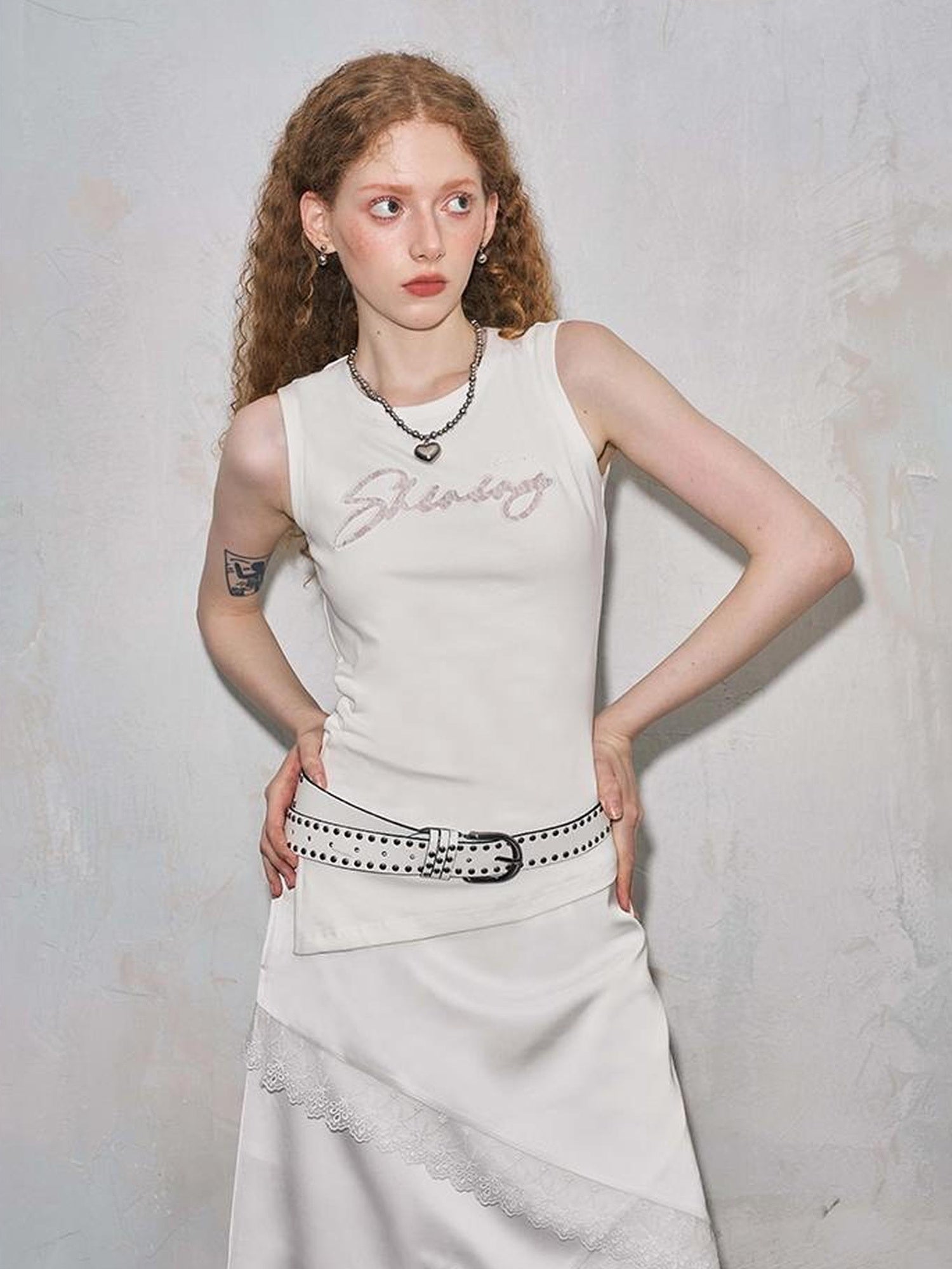 DIDDI MODA Lace Cutout Patchwork Asymmetric Slim Twist Front Summer Vest