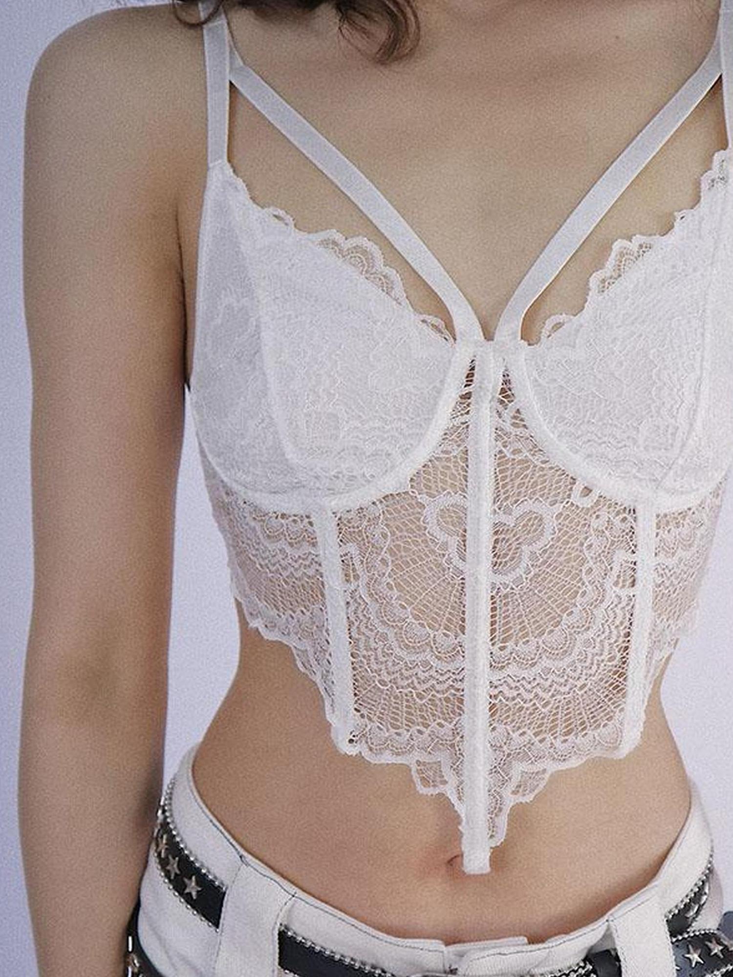 WSW WUSHENWU Lace Desire Versatile Black White Camisole