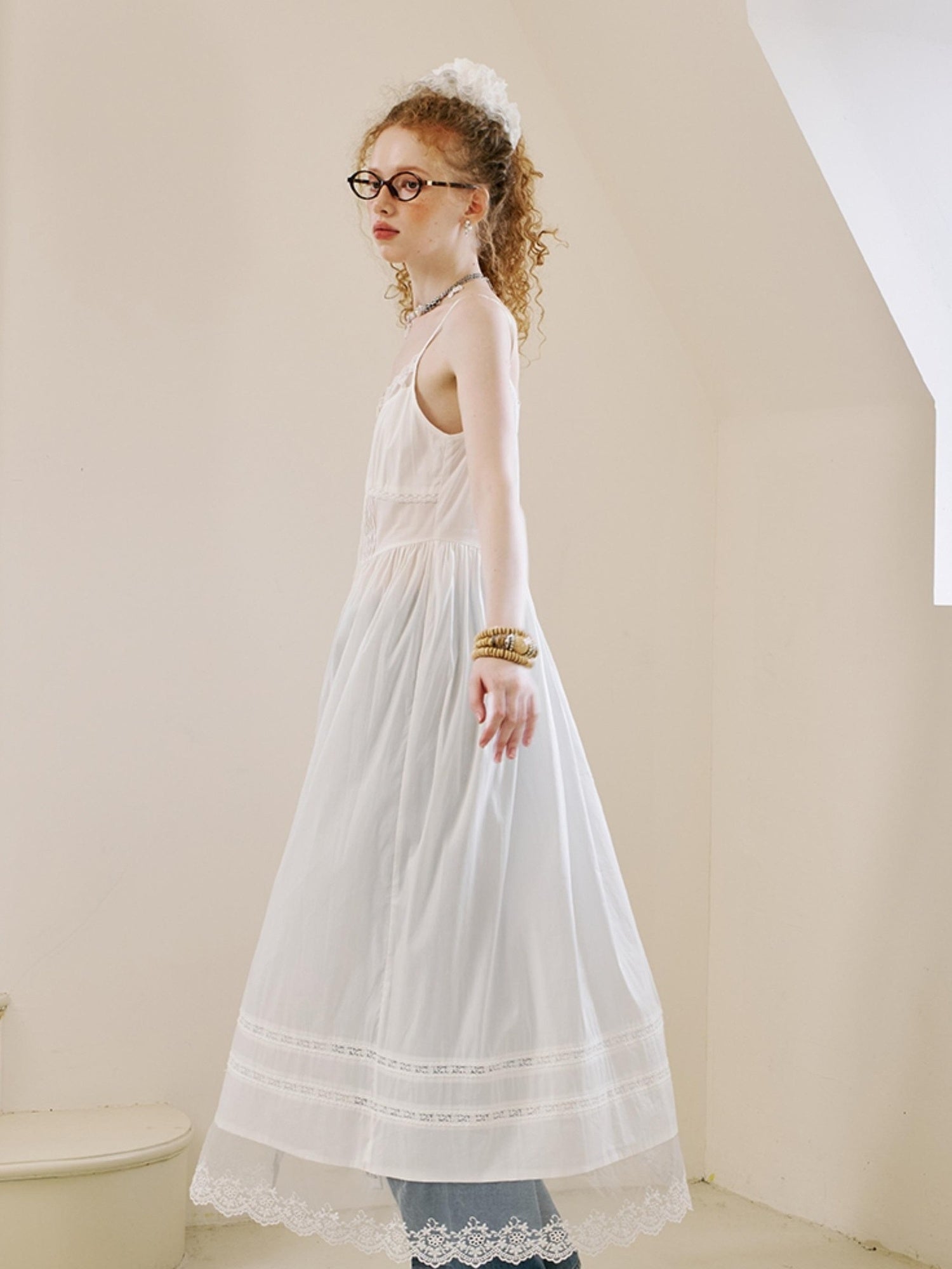 DIDDI MODA Lace Overlay Slip Dress With Floral Embroidery