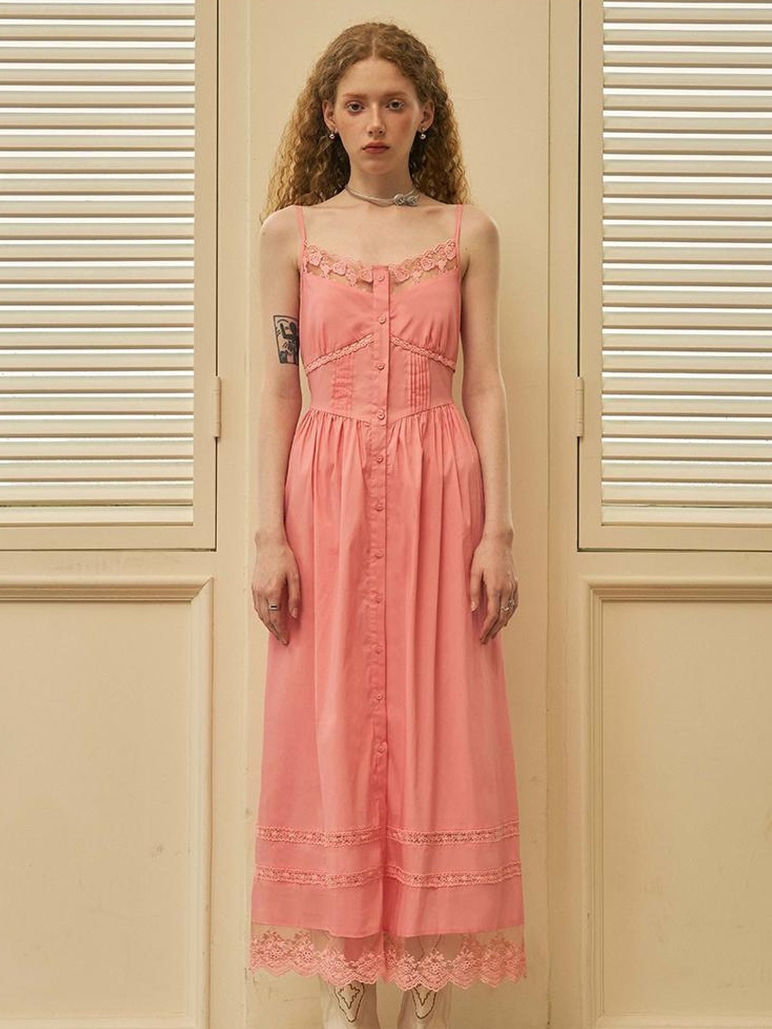 DIDDI MODA Lace Overlay Slip Dress With Floral Embroidery