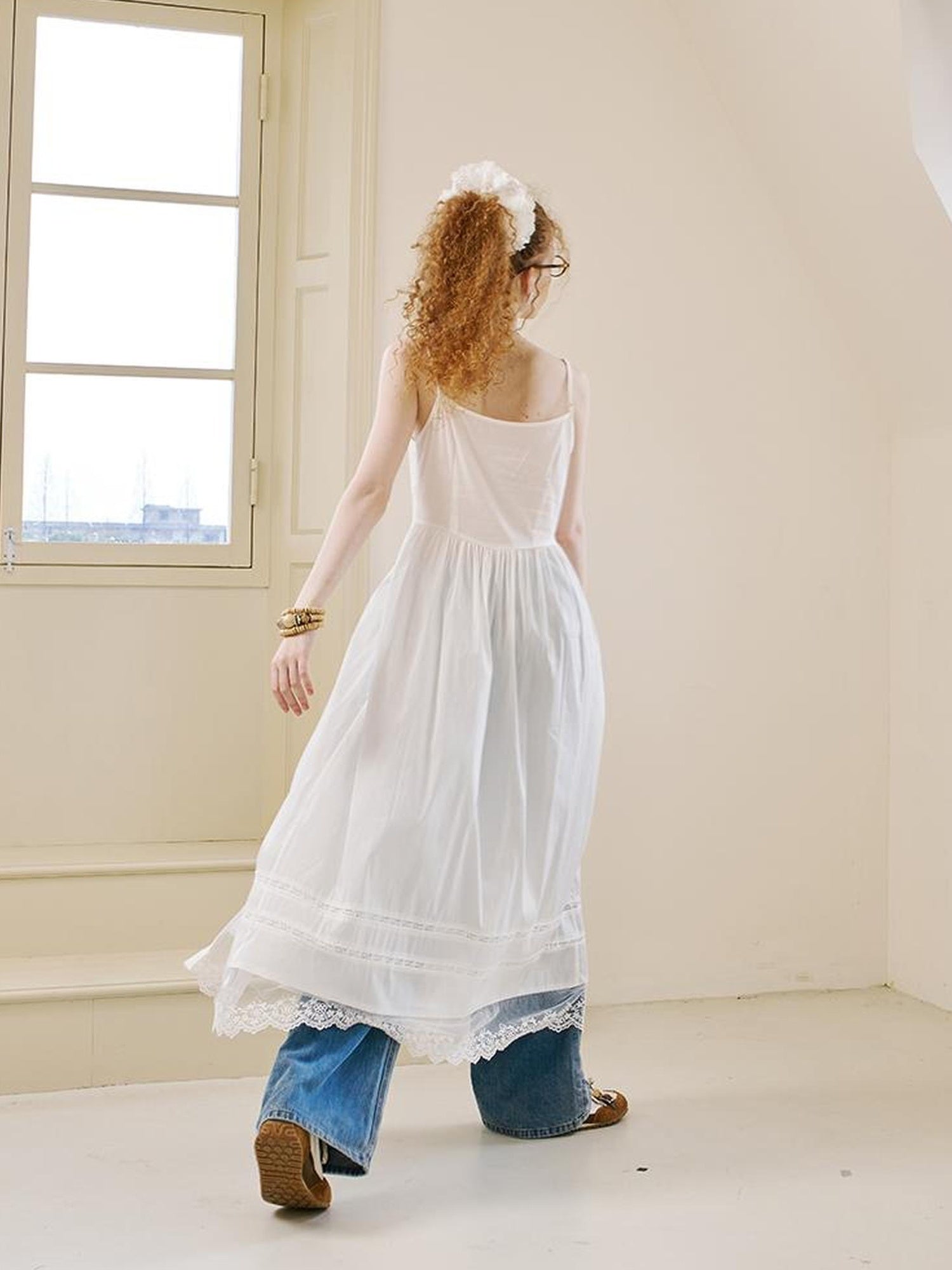 DIDDI MODA Lace Overlay Slip Dress With Floral Embroidery