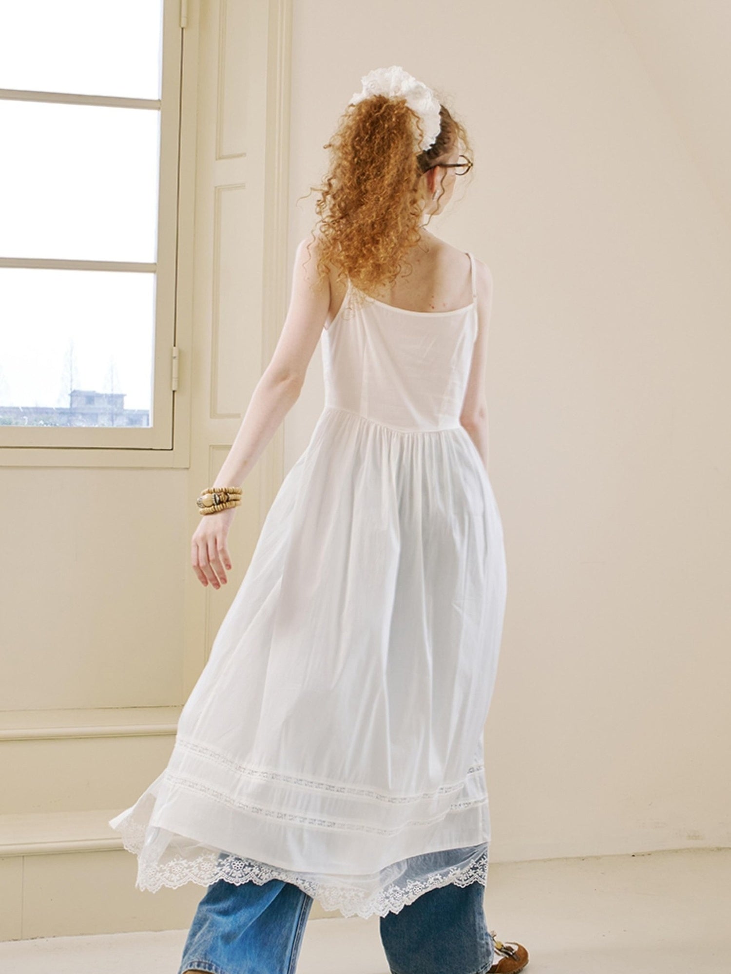 DIDDI MODA Lace Overlay Slip Dress With Floral Embroidery