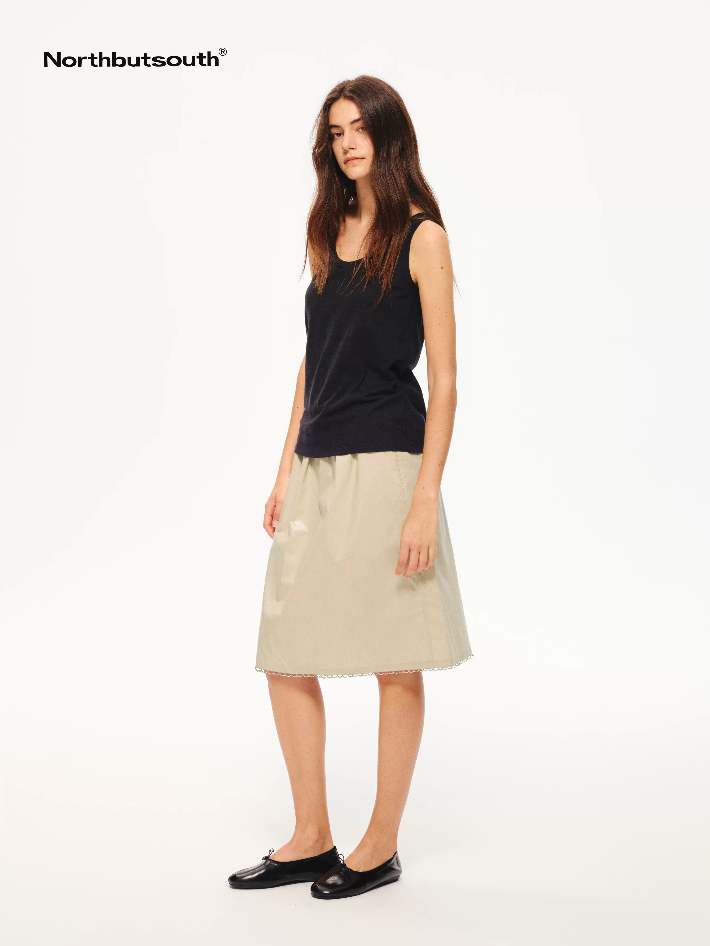 Lace Panel Pleated A Line Elastic Waist Casual Women&