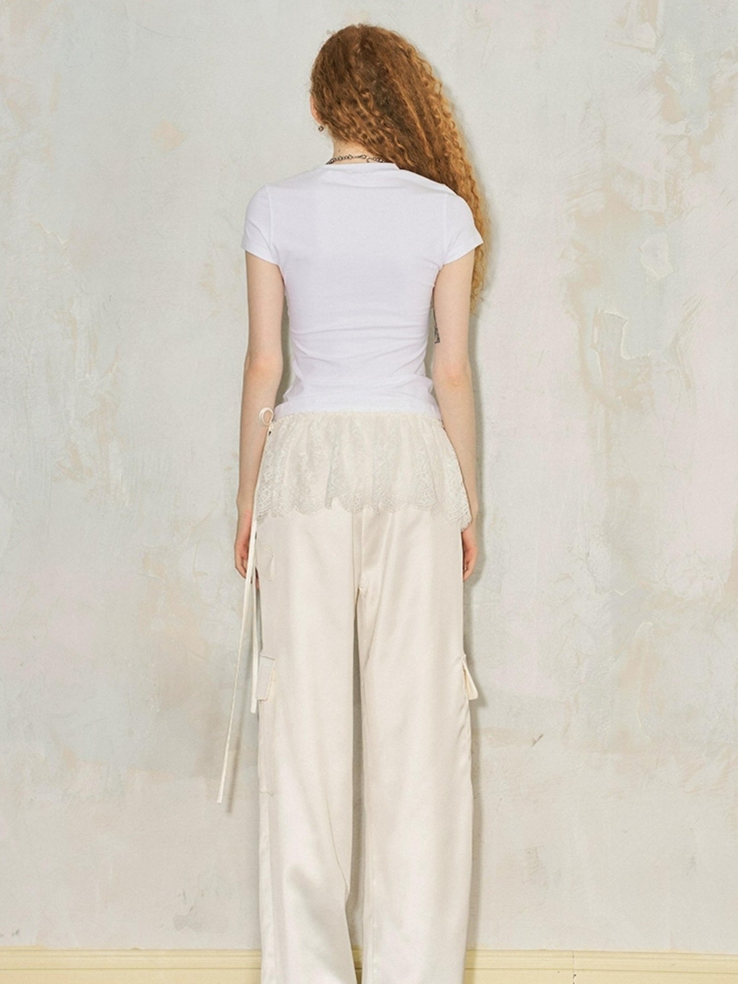 DIDDI MODA Lace Paneled Satin Cargo Pants