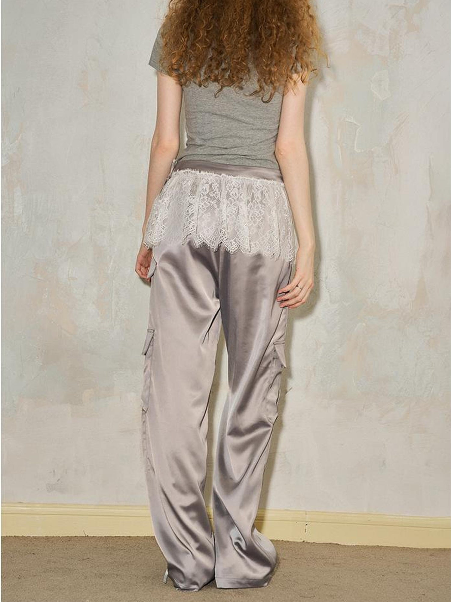 DIDDI MODA Lace Paneled Satin Cargo Pants